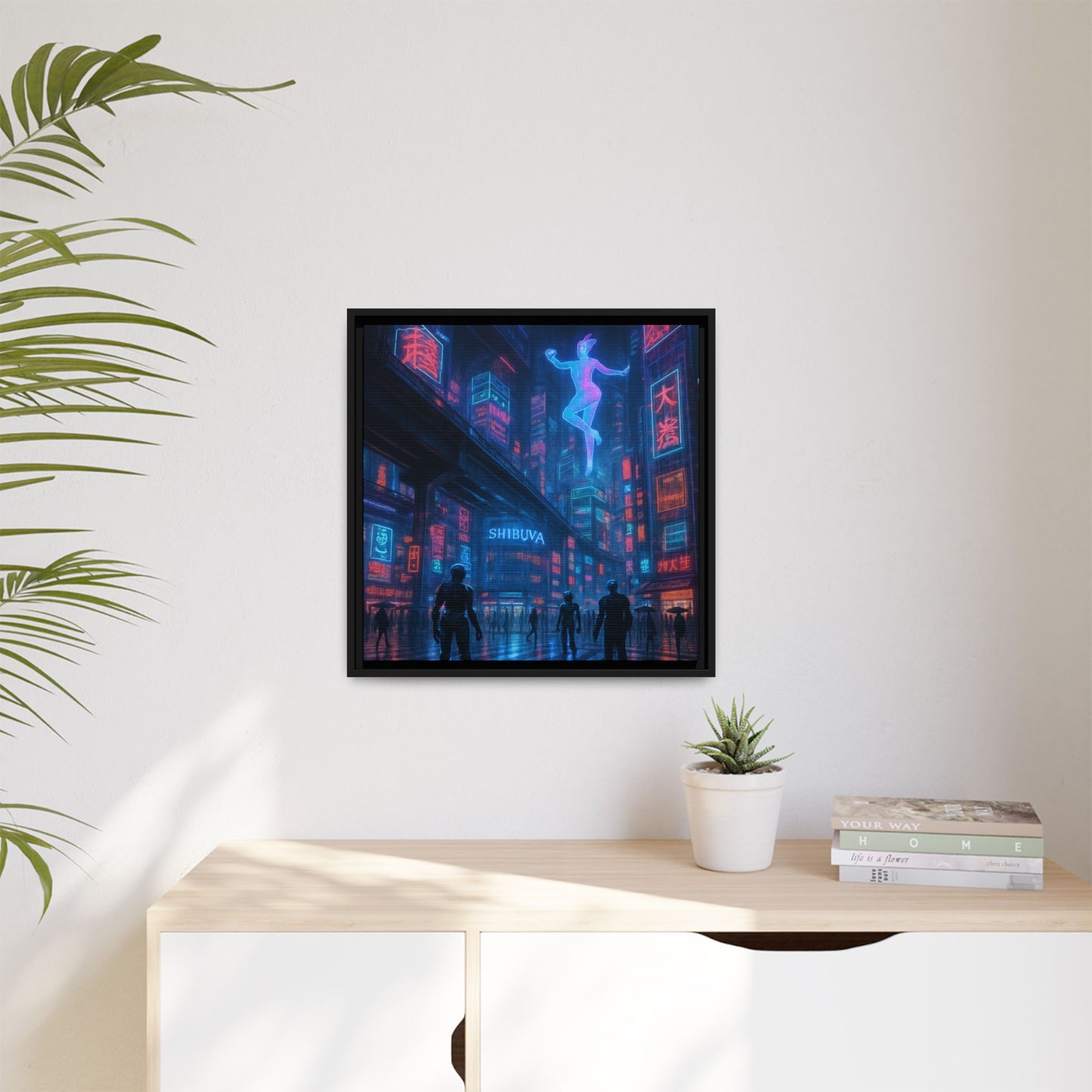 Neon Shibuya Spirit Framed Matte Canvas