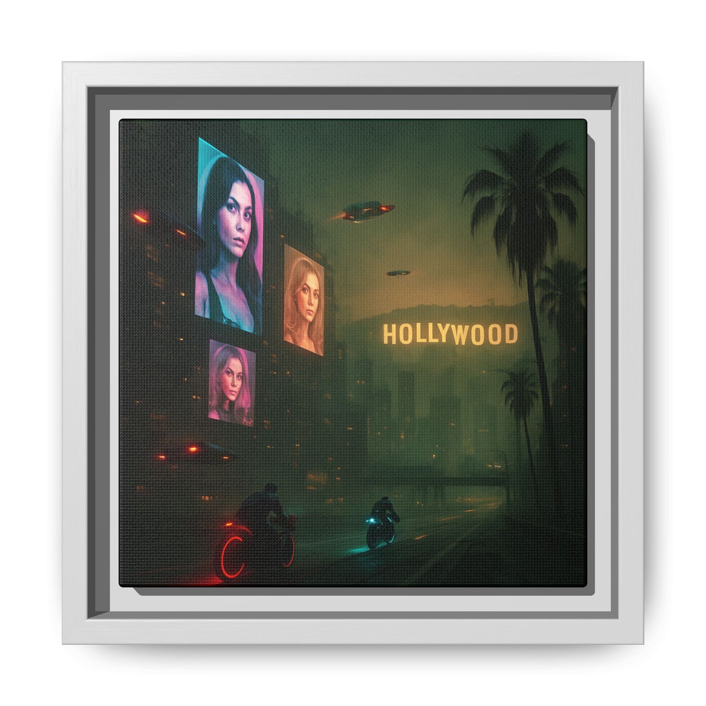 Neon Hollywood Nights Framed Matte Canvas