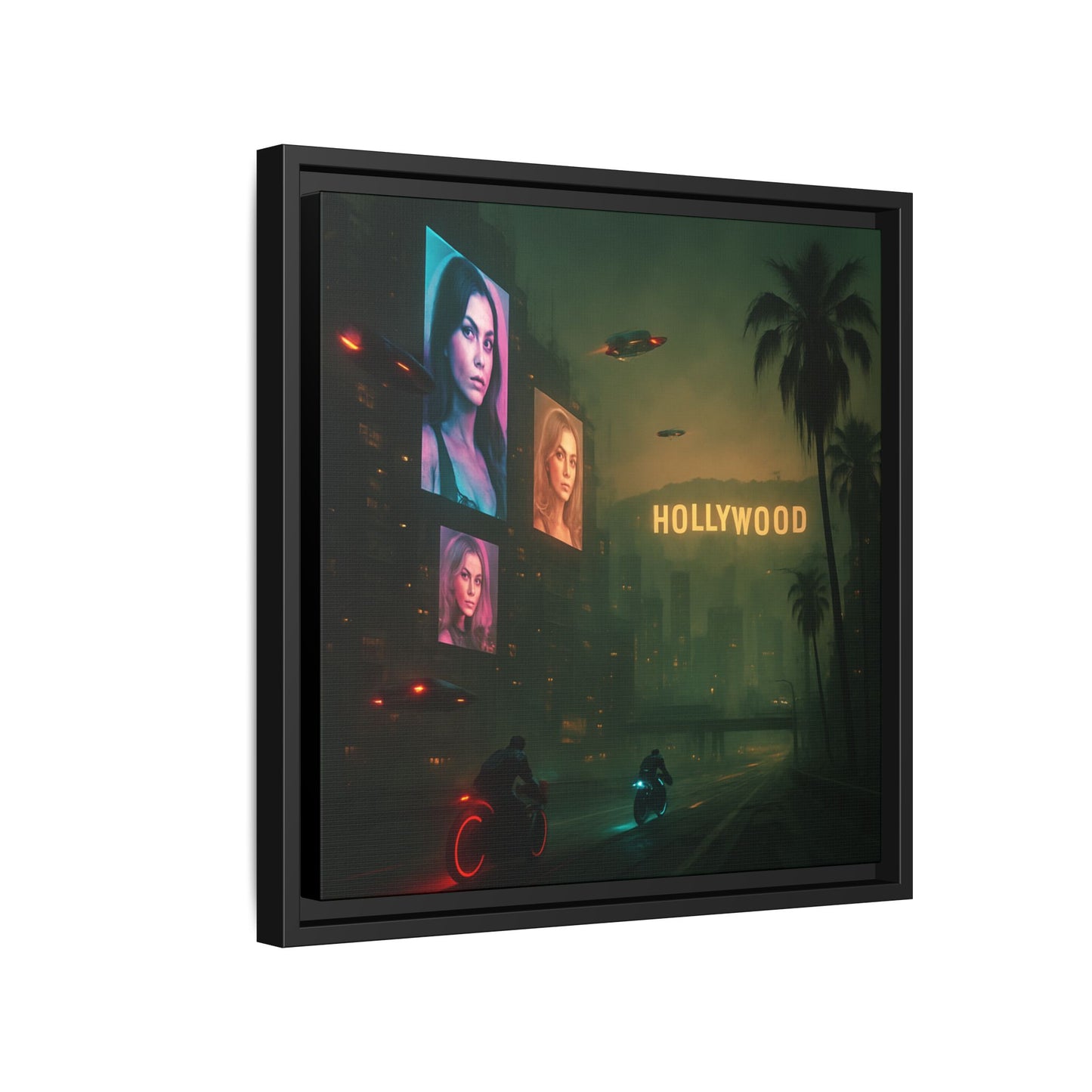Neon Hollywood Nights Framed Matte Canvas