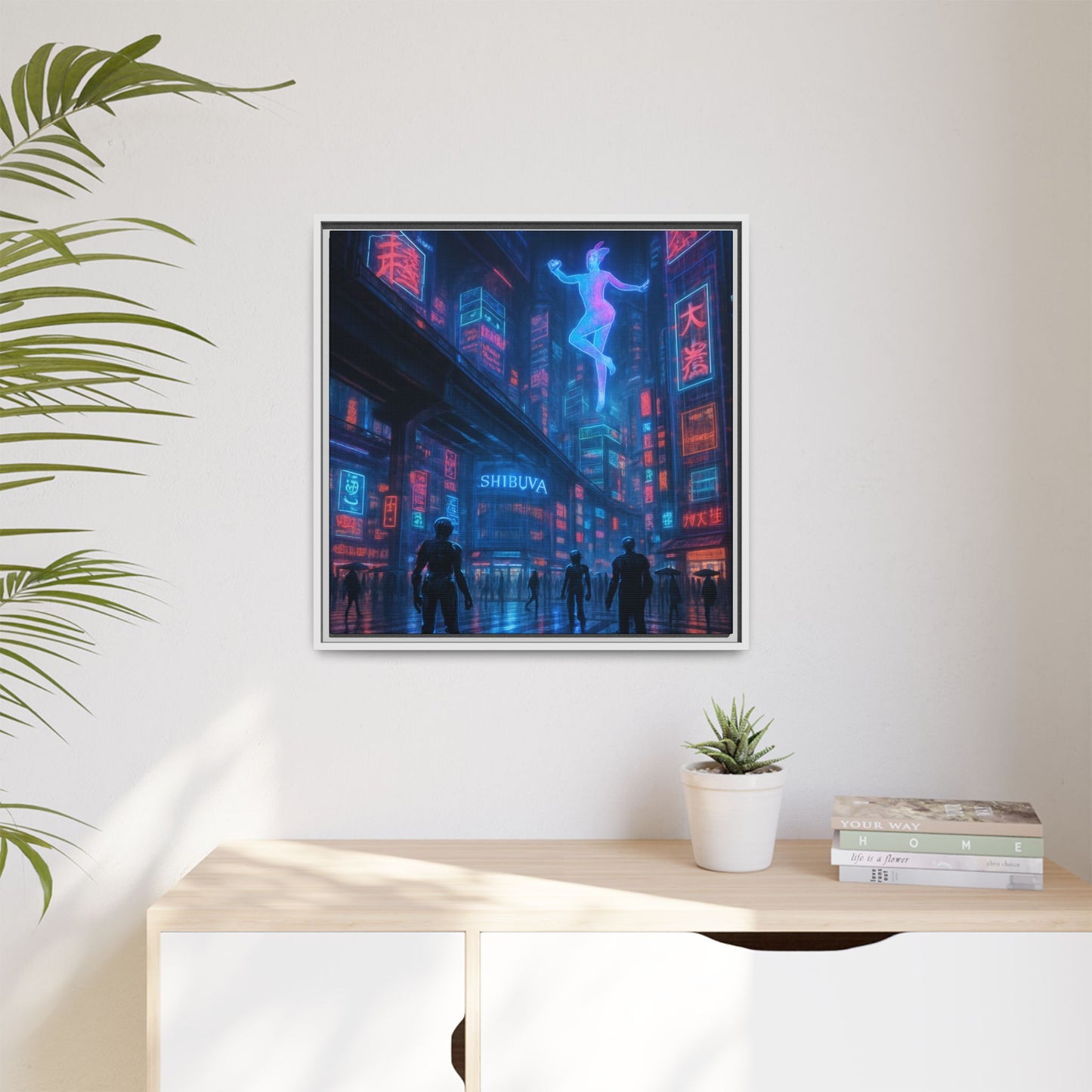 Neon Shibuya Spirit Framed Matte Canvas