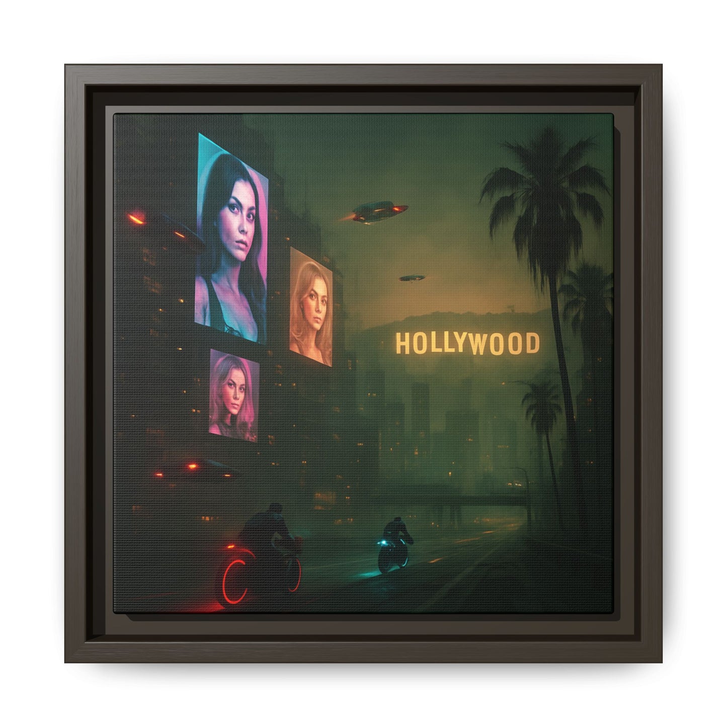 Neon Hollywood Nights Framed Matte Canvas