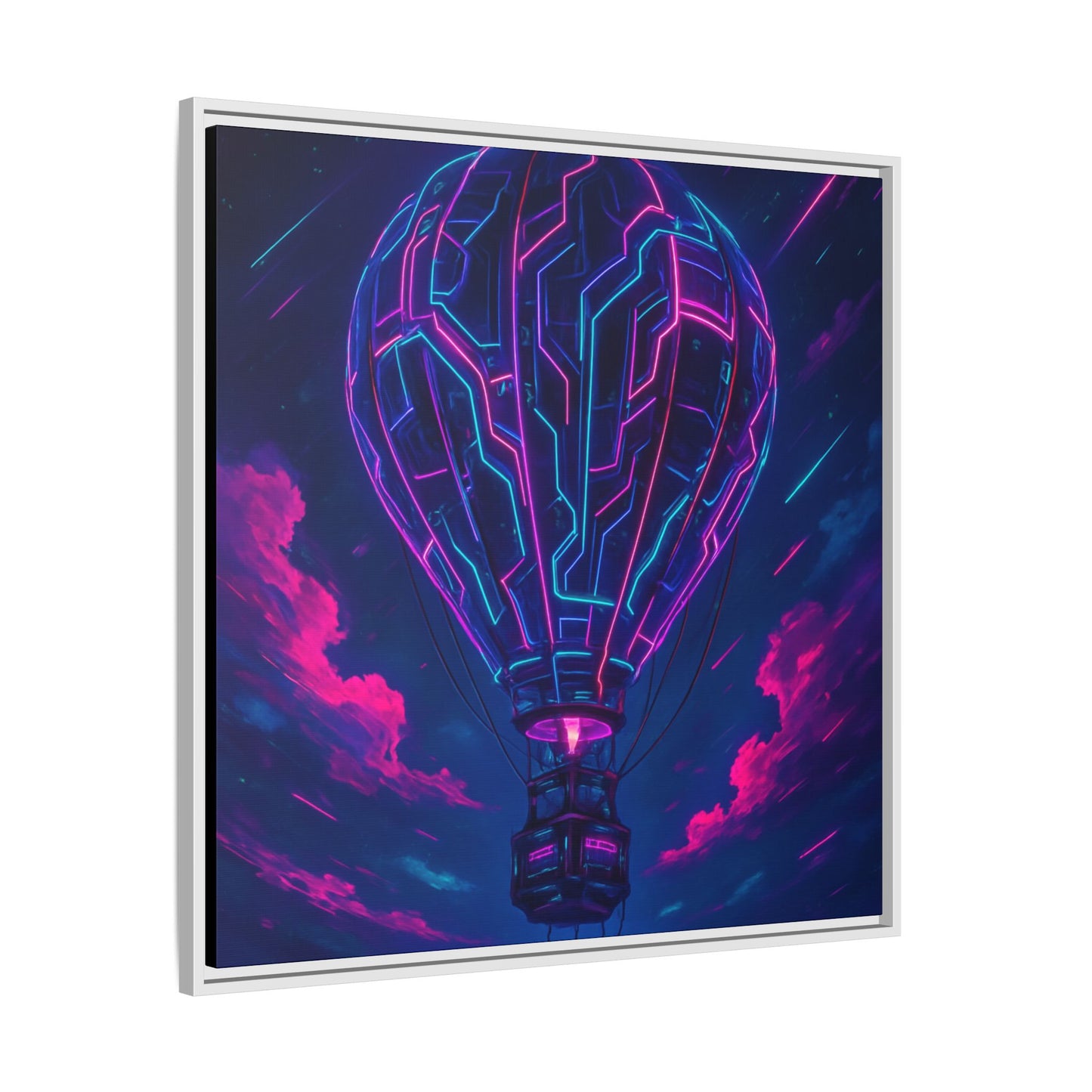Neon Circuit Balloon Framed Matte Canvas