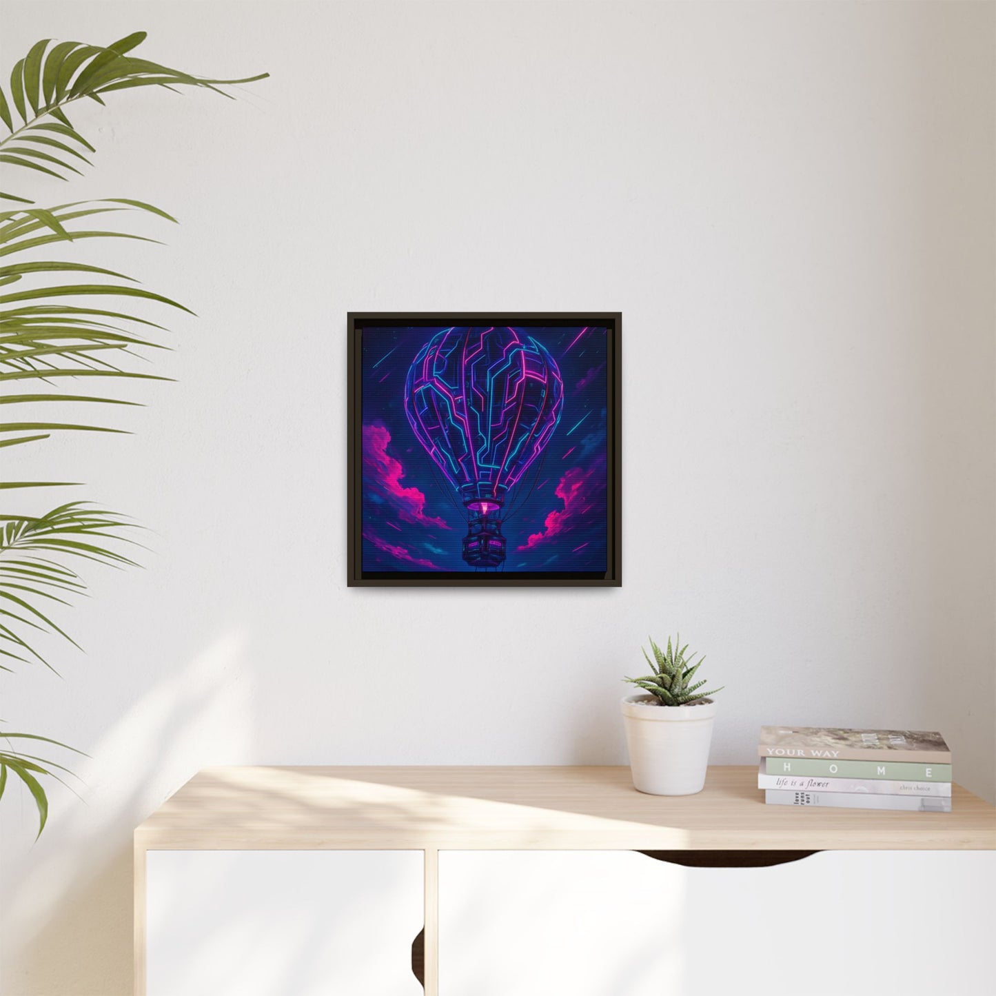 Neon Circuit Balloon Framed Matte Canvas