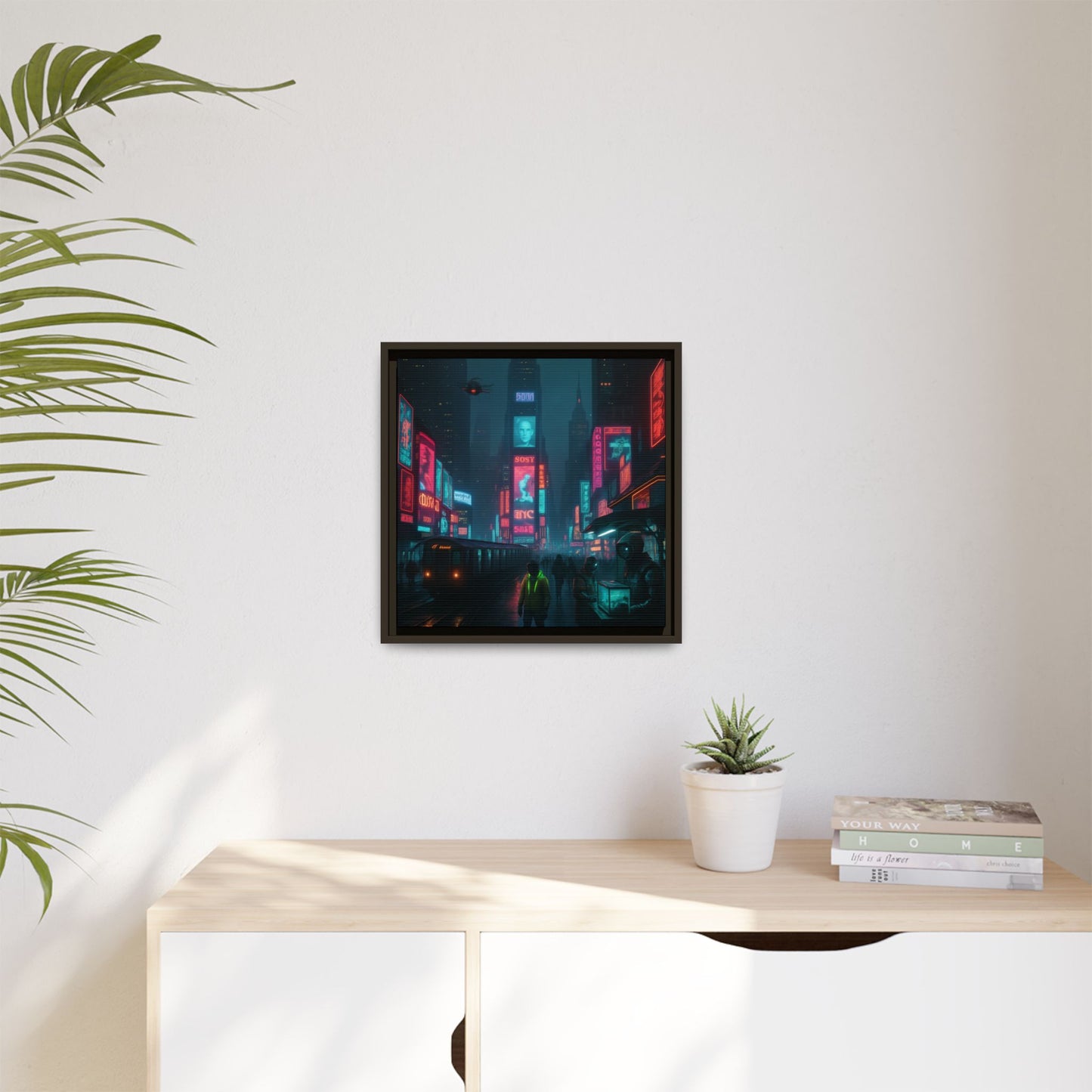 Neon Times Square Nights Framed Matte Canvas