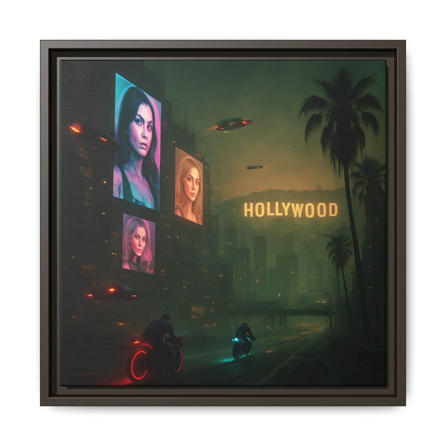 Neon Hollywood Nights Framed Matte Canvas