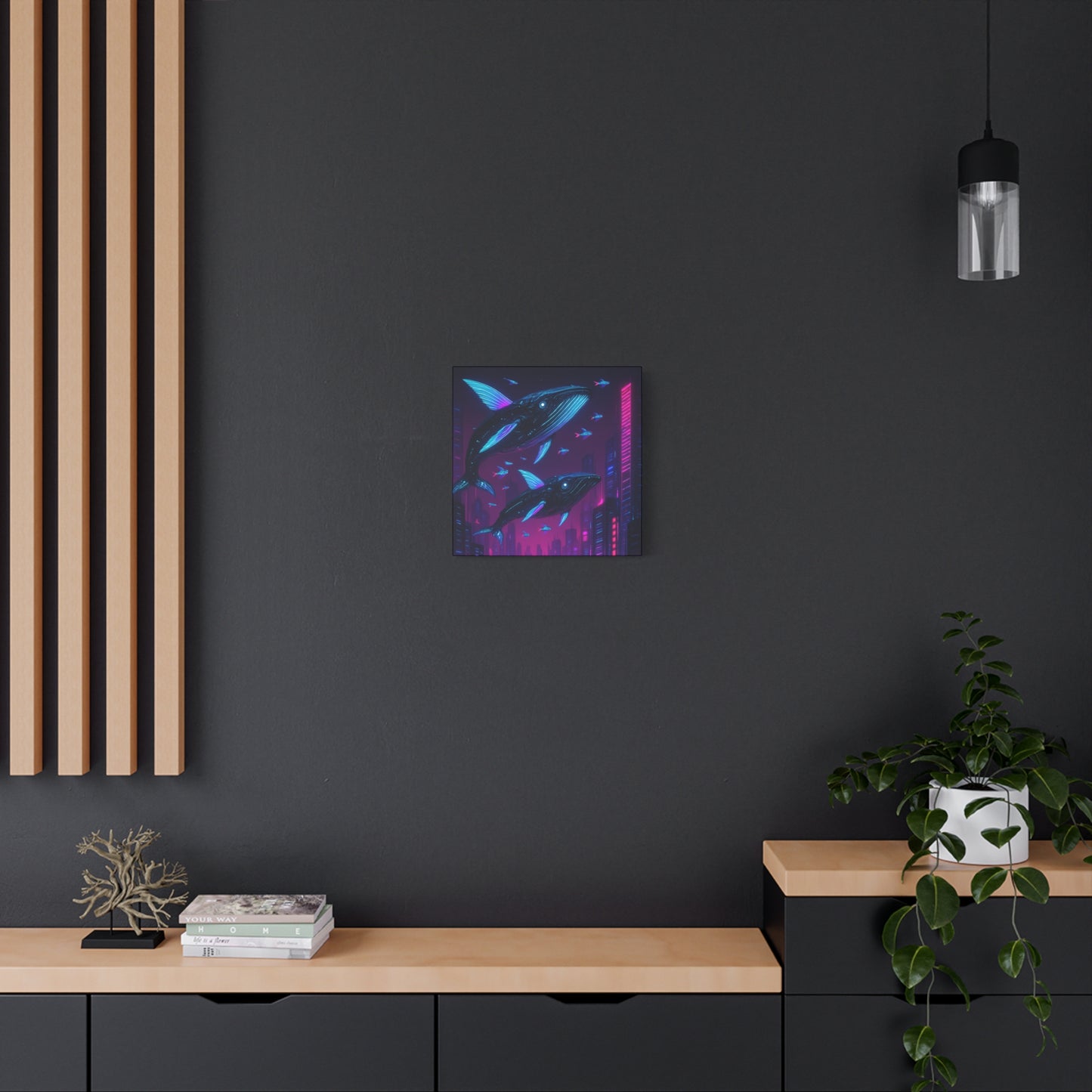 Neon Skyline Whales Matte Canvas