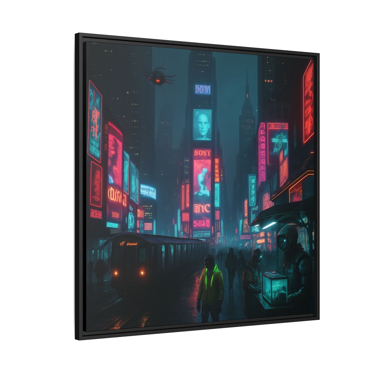 Neon Times Square Nights Framed Matte Canvas