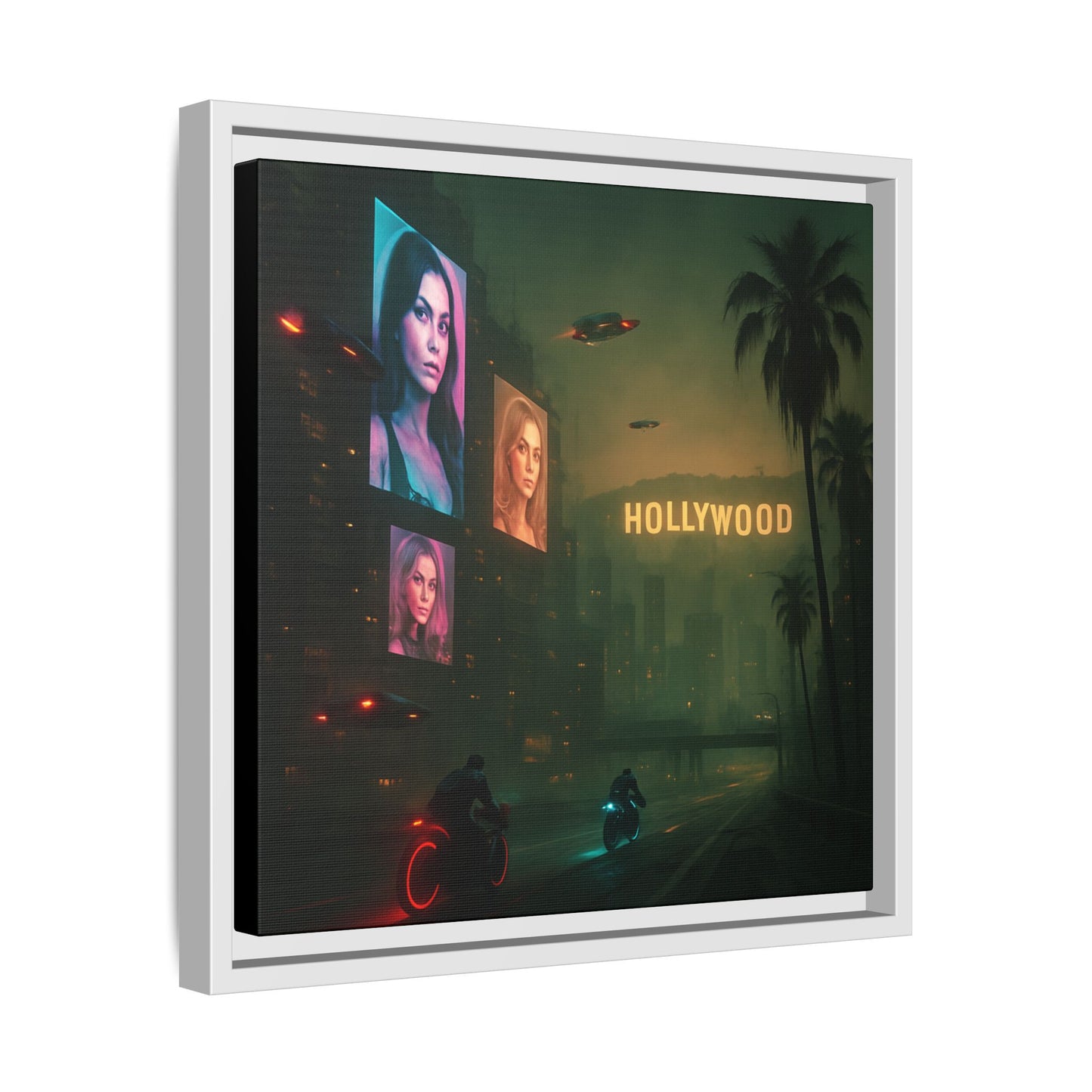 Neon Hollywood Nights Framed Matte Canvas