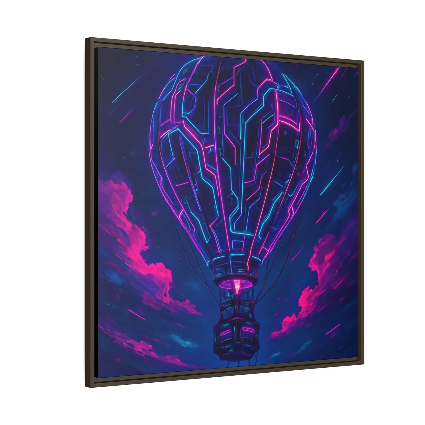 Neon Circuit Balloon Framed Matte Canvas