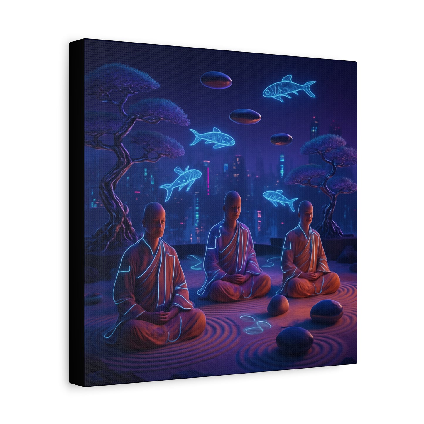 Neon Zen Meditation Matte Canvas