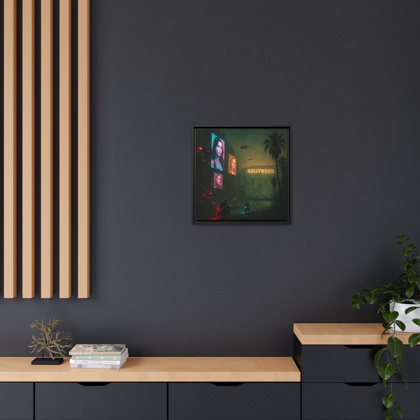 Neon Hollywood Nights Framed Matte Canvas