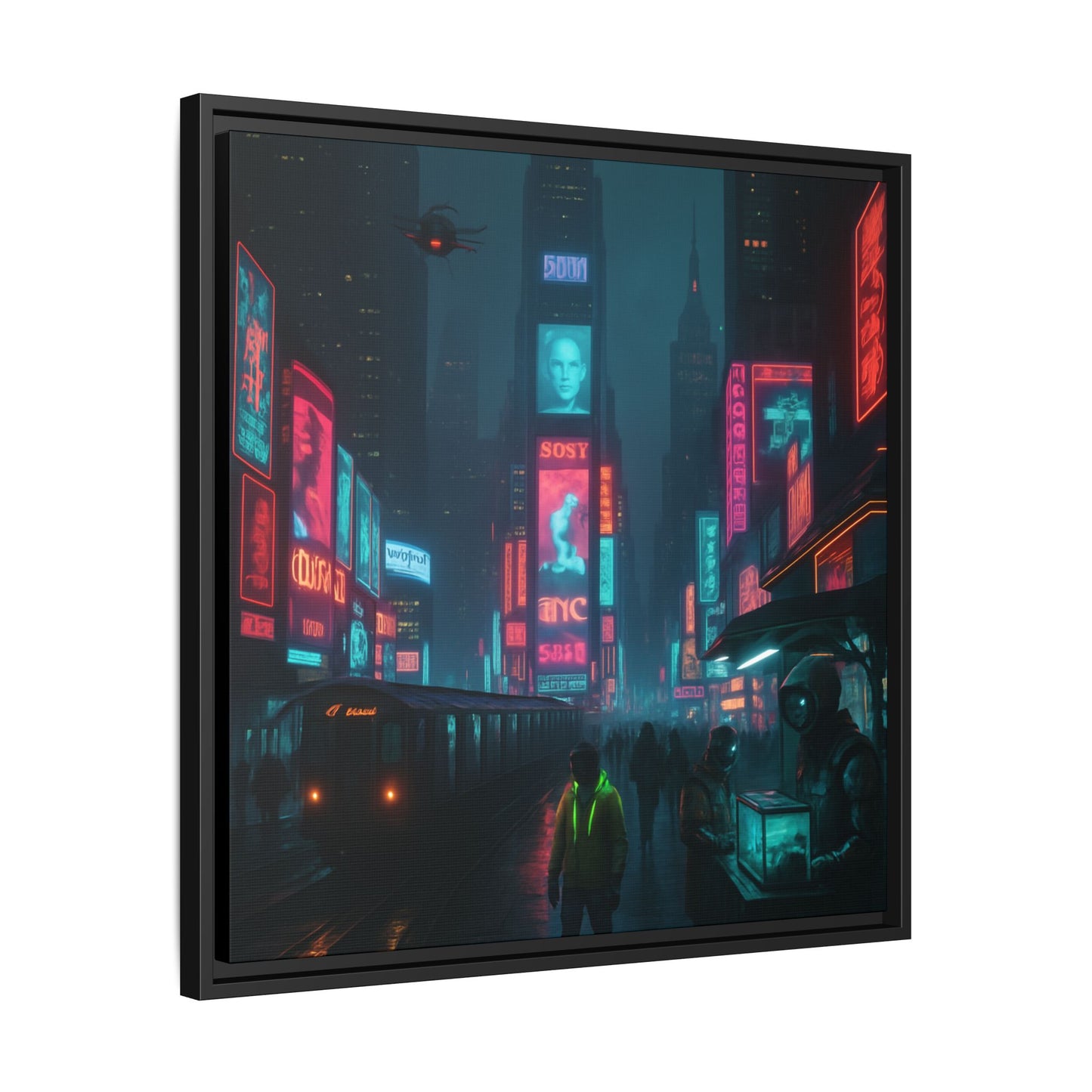 Neon Times Square Nights Framed Matte Canvas