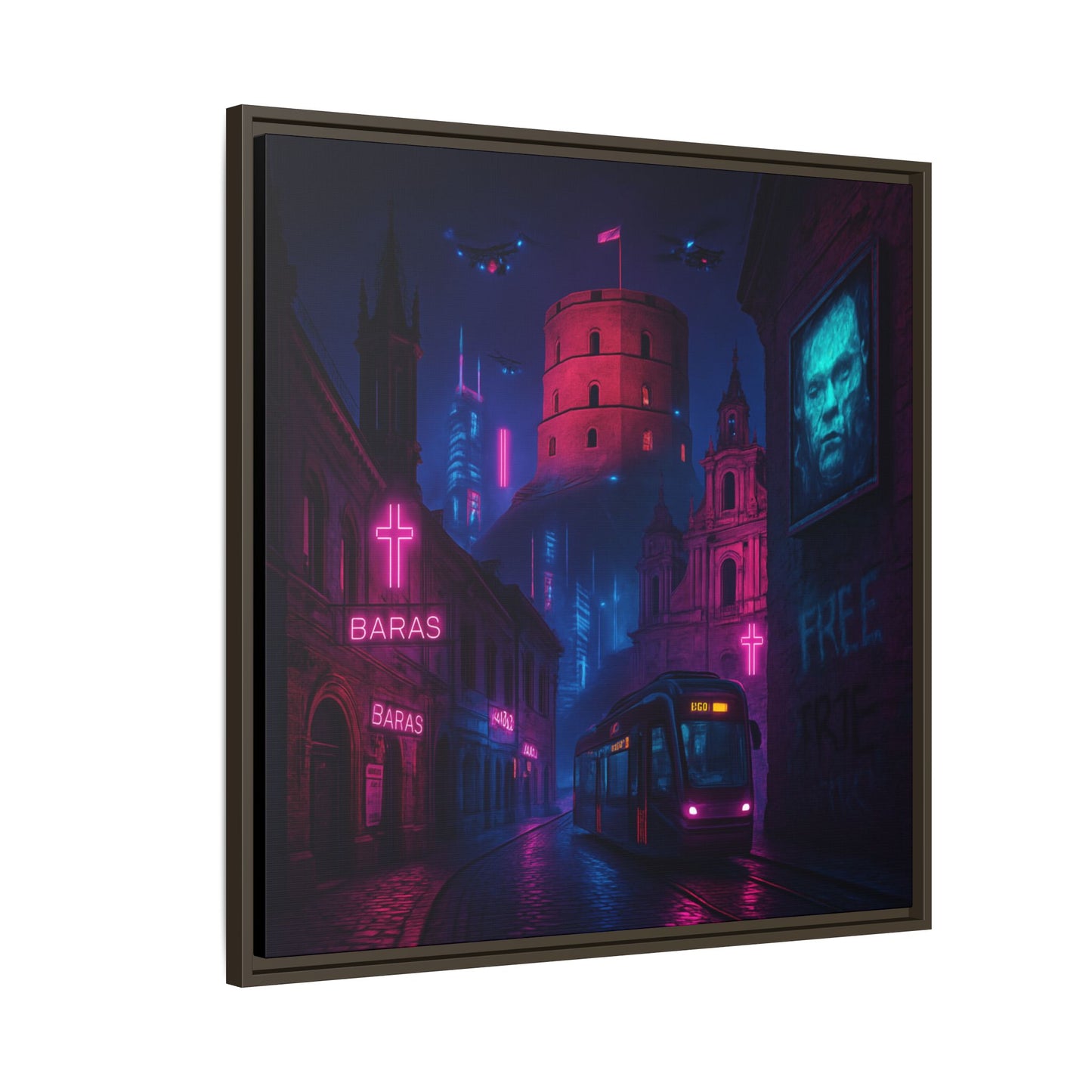Night City Vilnius Framed Matte Canvas