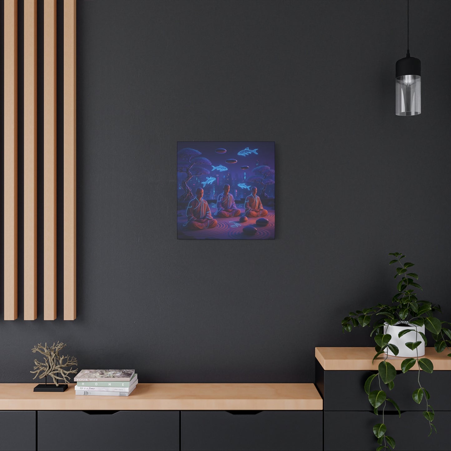 Neon Zen Meditation Matte Canvas