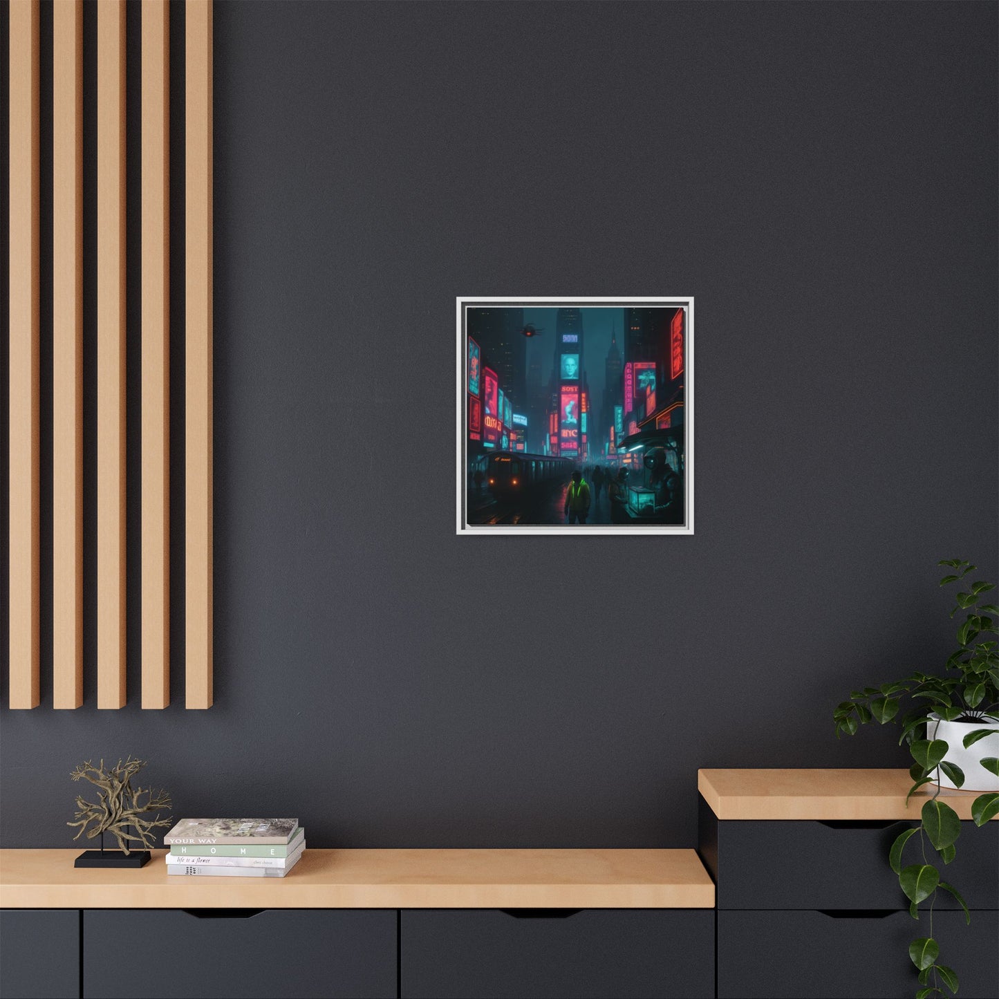 Neon Times Square Nights Framed Matte Canvas