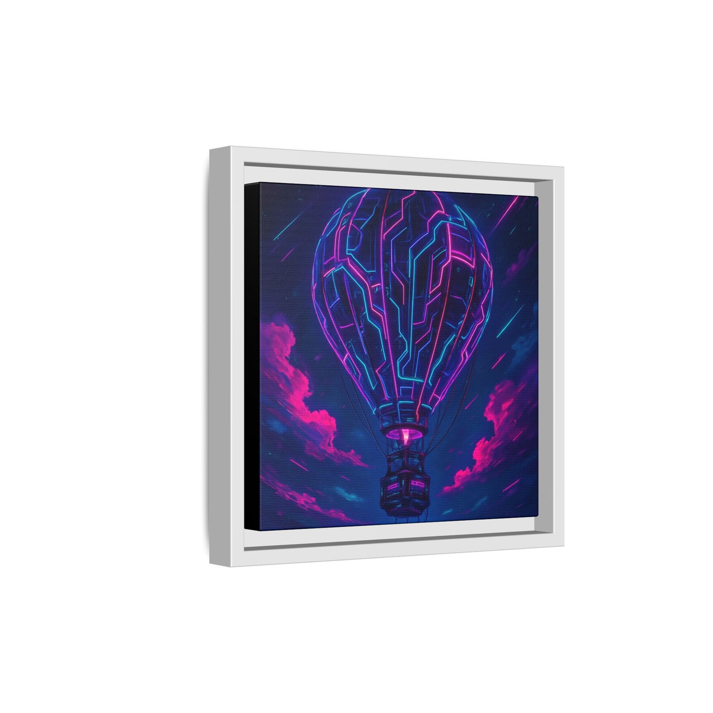 Neon Circuit Balloon Framed Matte Canvas