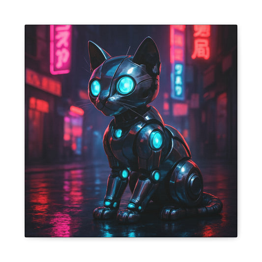 Cyber Neon Cat Matte Canvas