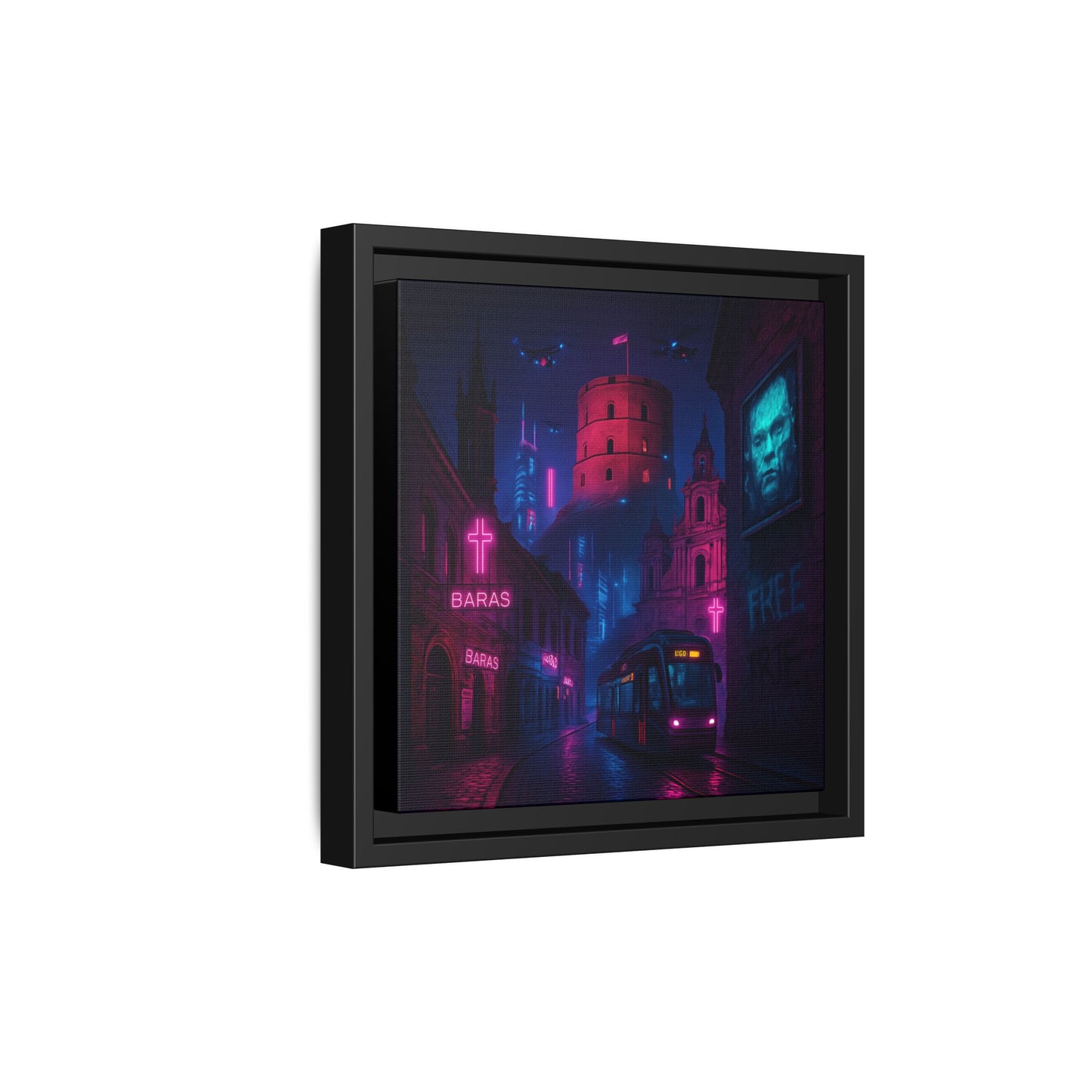 Night City Vilnius Framed Matte Canvas