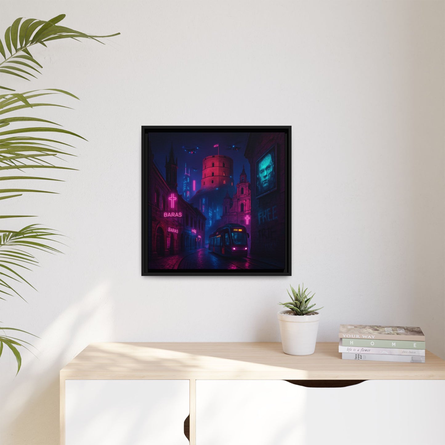 Night City Vilnius Framed Matte Canvas