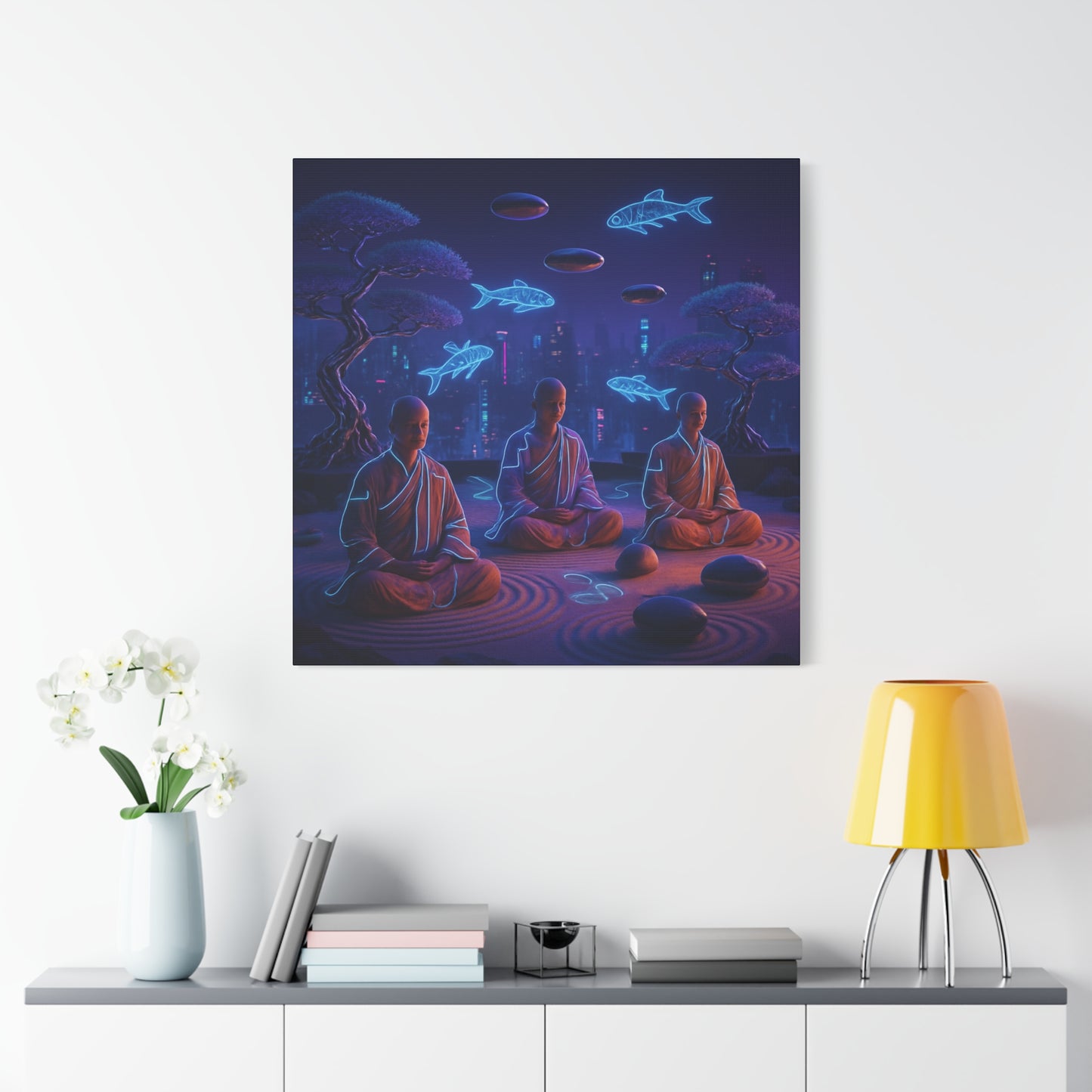Neon Zen Meditation Matte Canvas