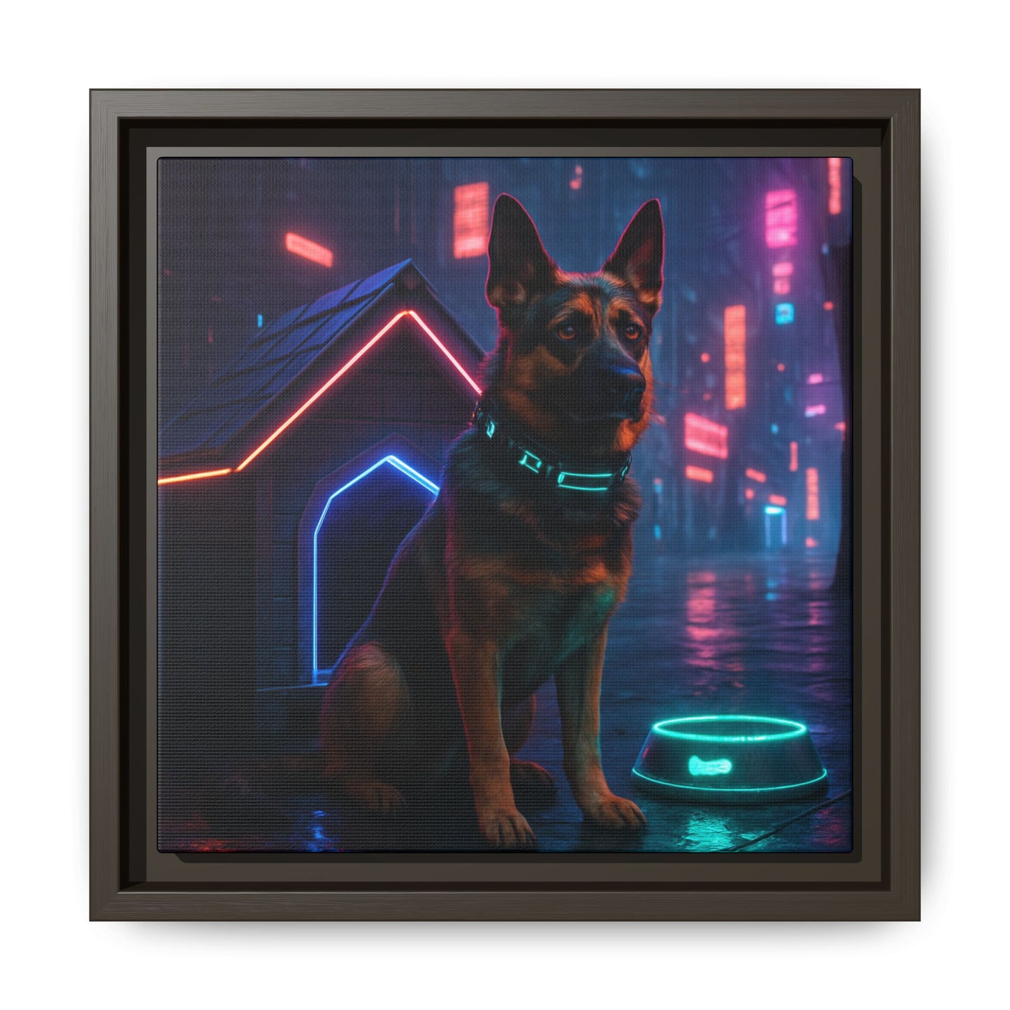 Neon City Dog Framed Matte Canvas