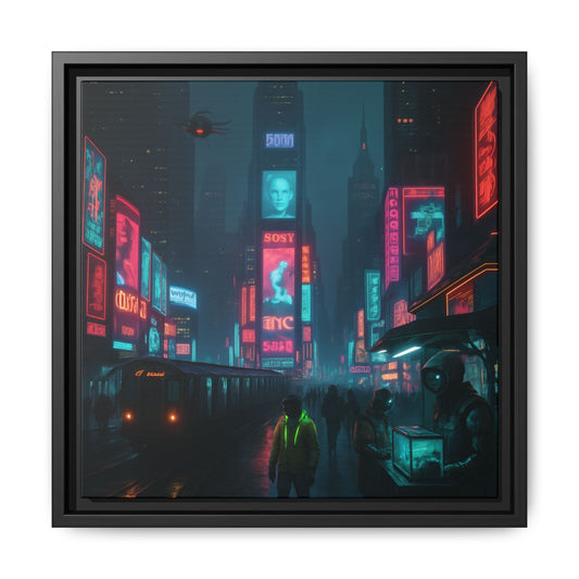 Neon Times Square Nights Framed Matte Canvas