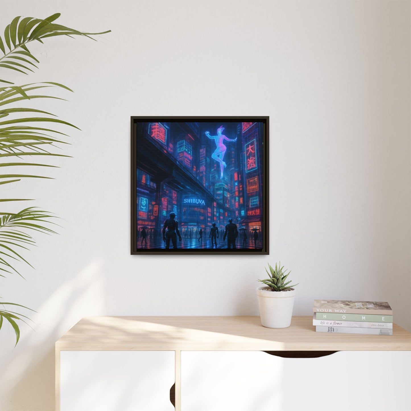 Neon Shibuya Spirit Framed Matte Canvas
