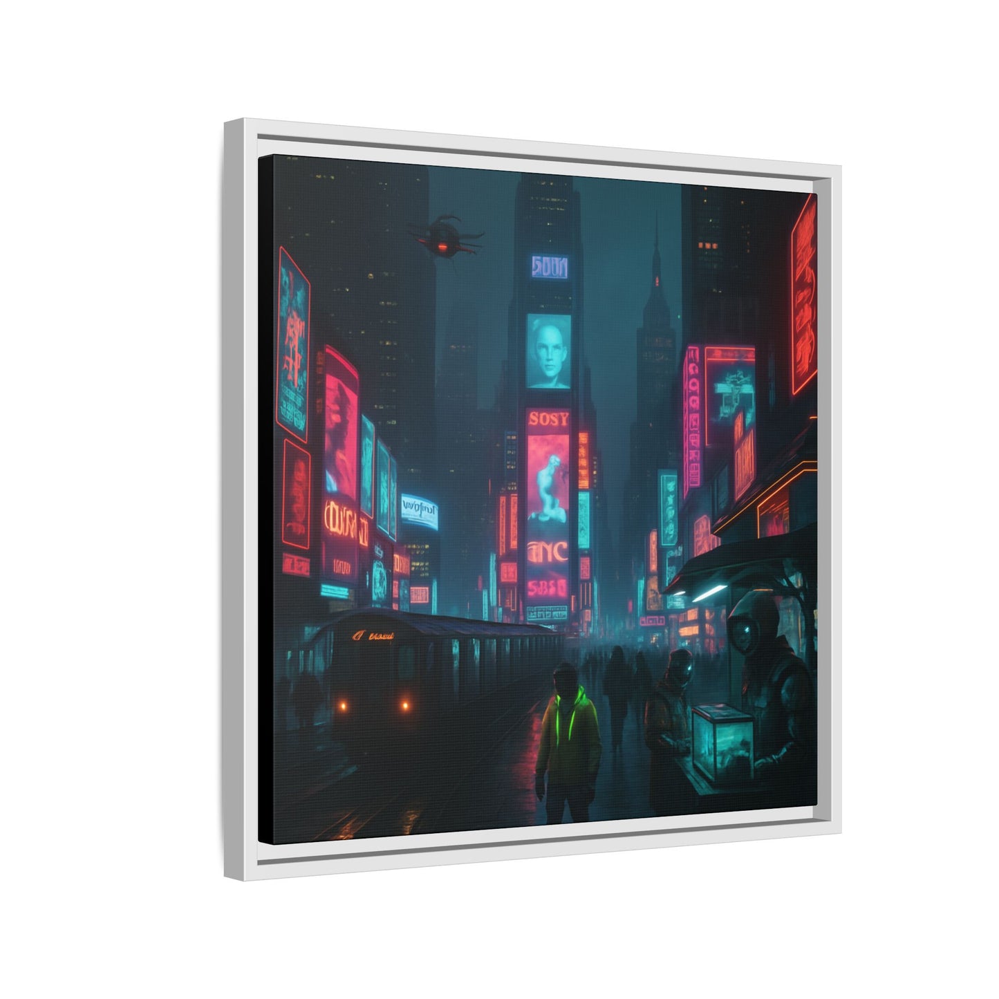 Neon Times Square Nights Framed Matte Canvas