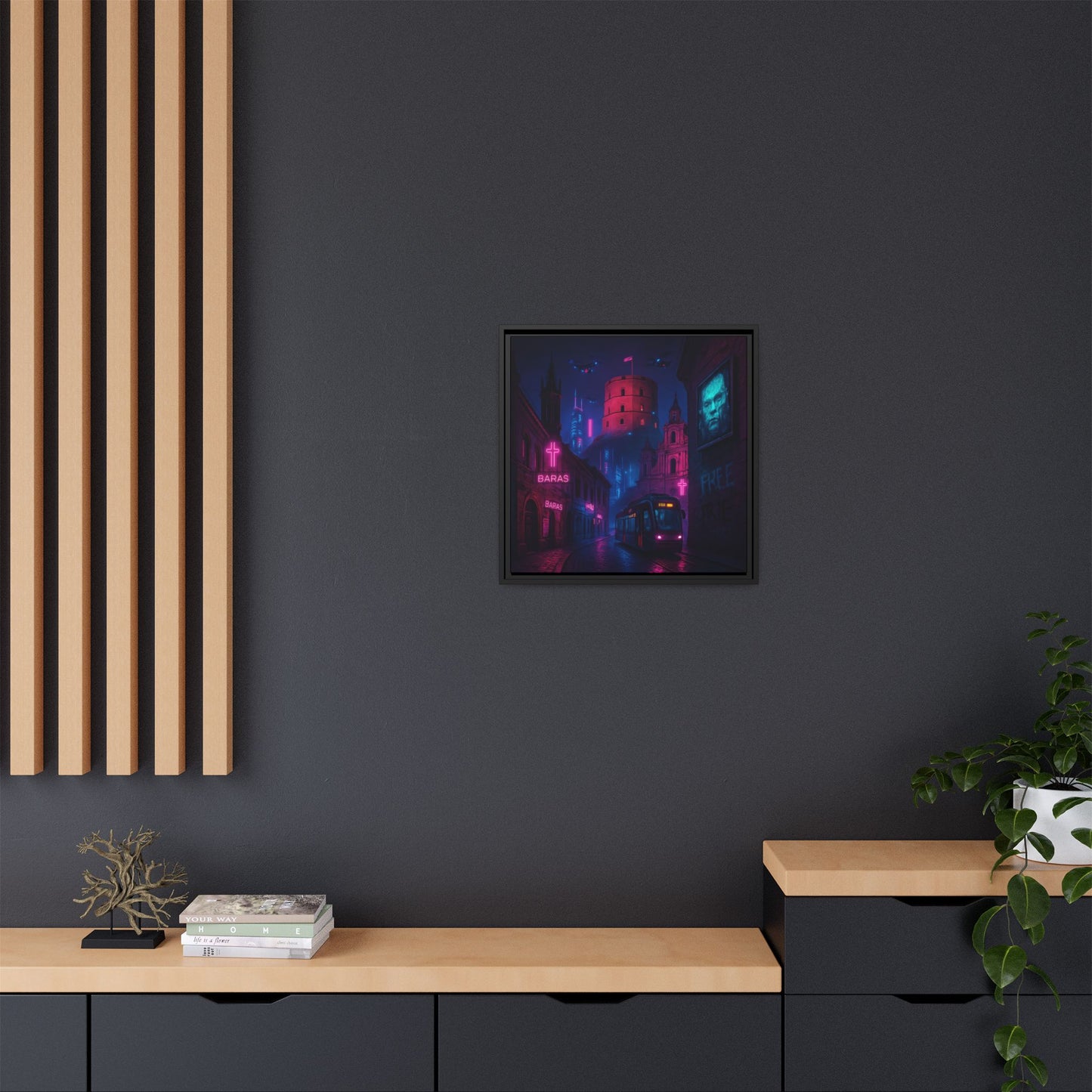 Night City Vilnius Framed Matte Canvas