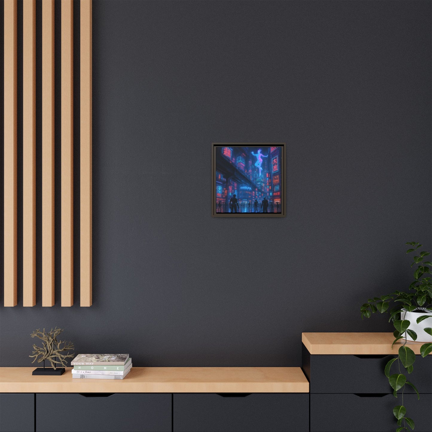 Neon Shibuya Spirit Framed Matte Canvas