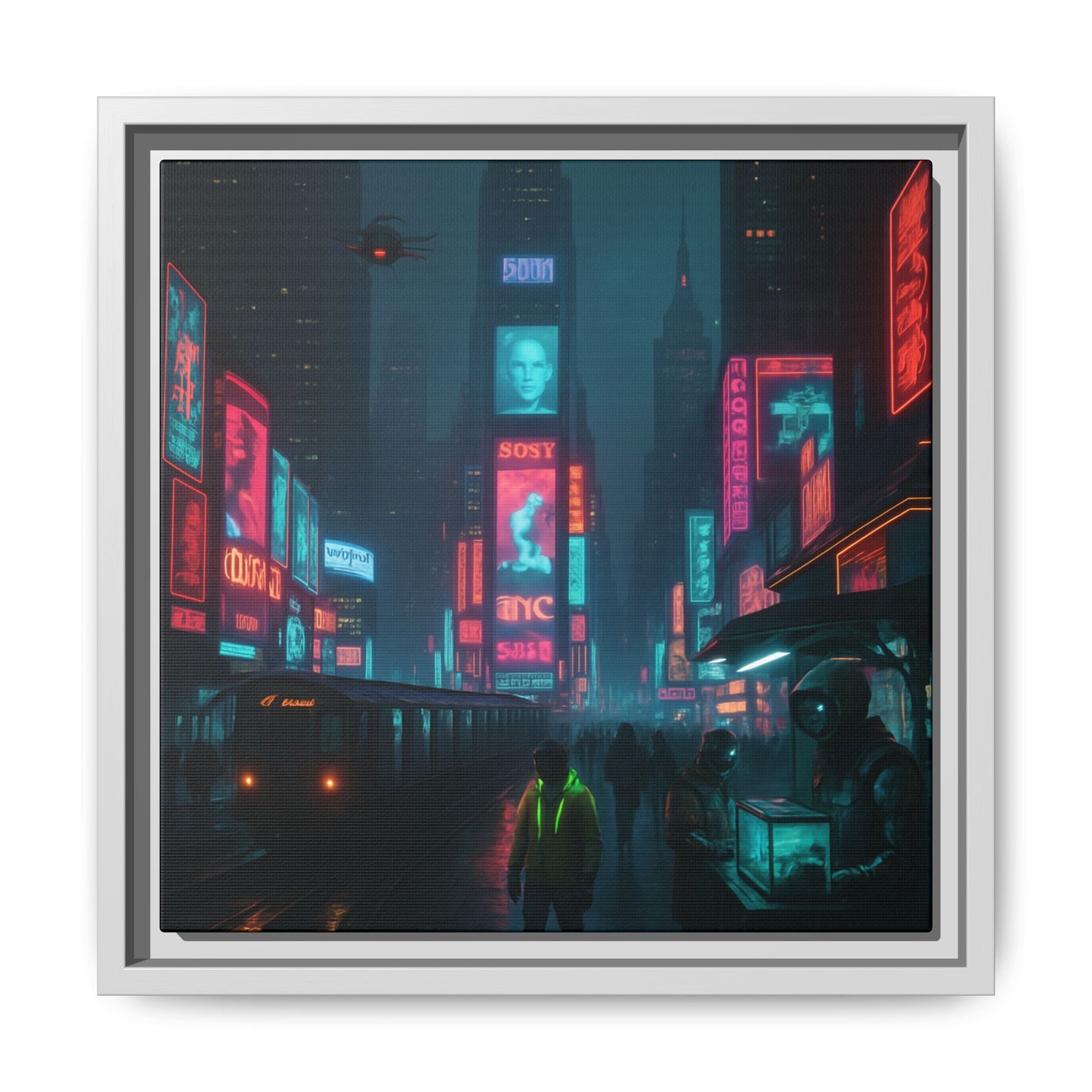 Neon Times Square Nights Framed Matte Canvas