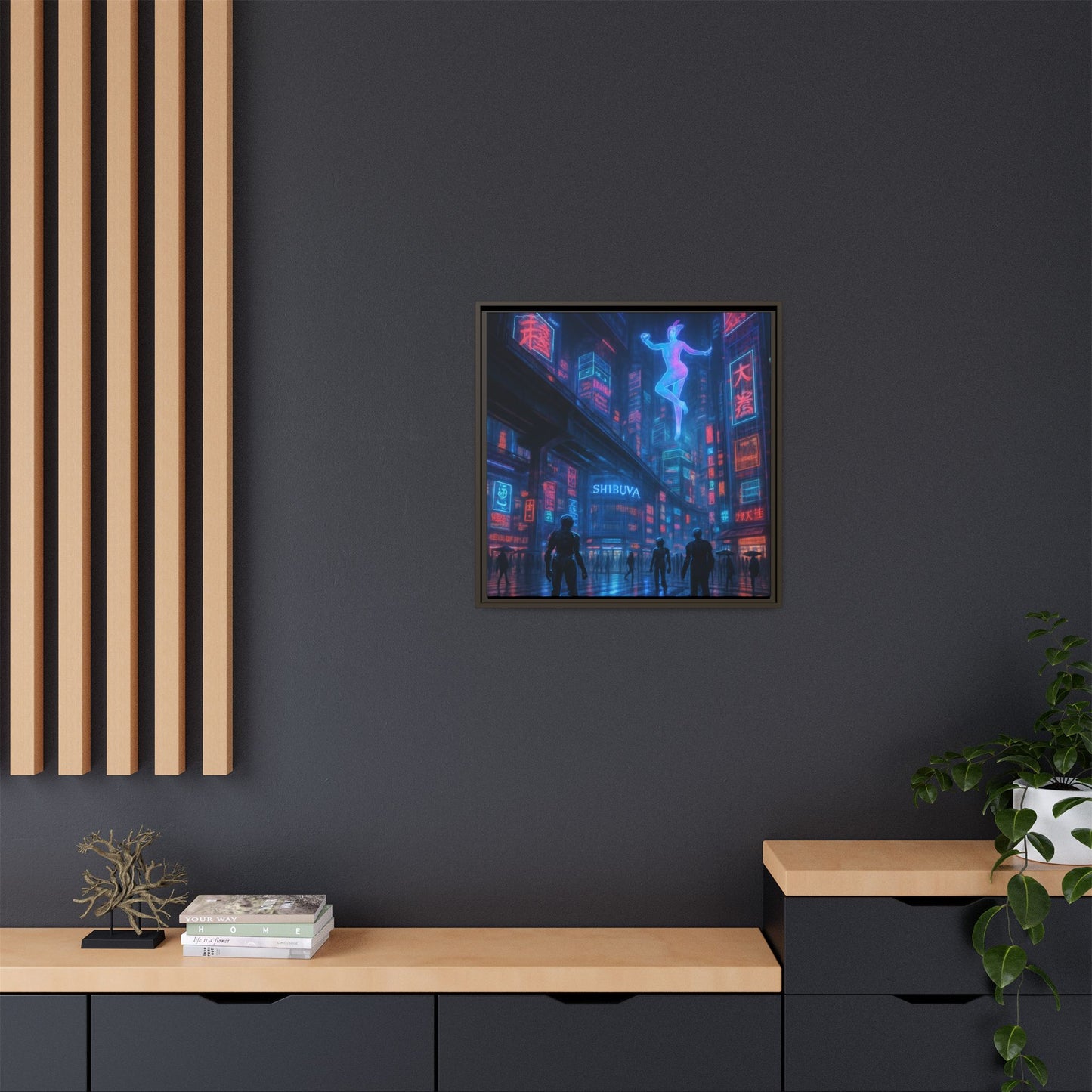 Neon Shibuya Spirit Framed Matte Canvas