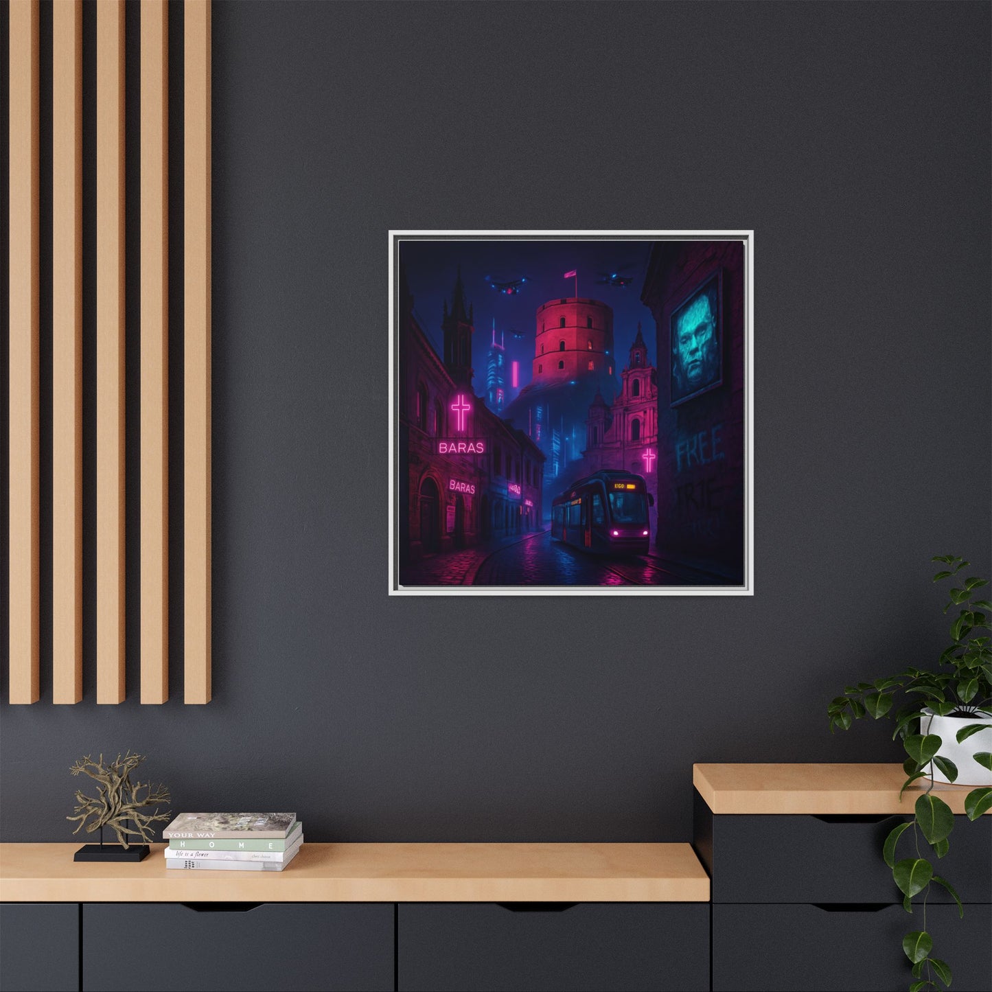 Night City Vilnius Framed Matte Canvas