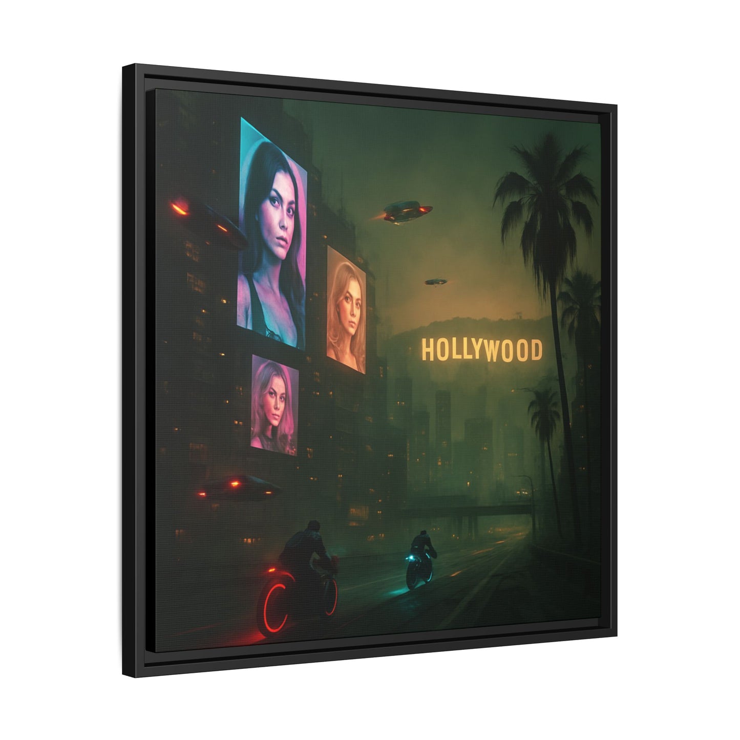 Neon Hollywood Nights Framed Matte Canvas