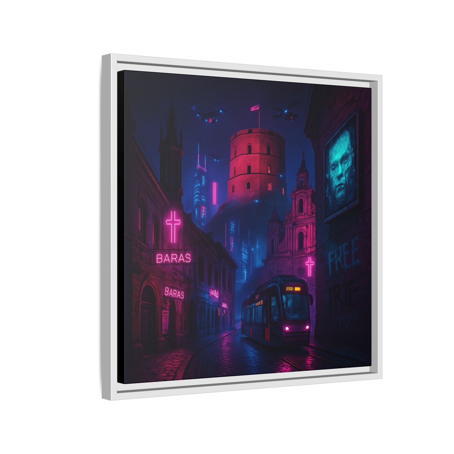 Night City Vilnius Framed Matte Canvas