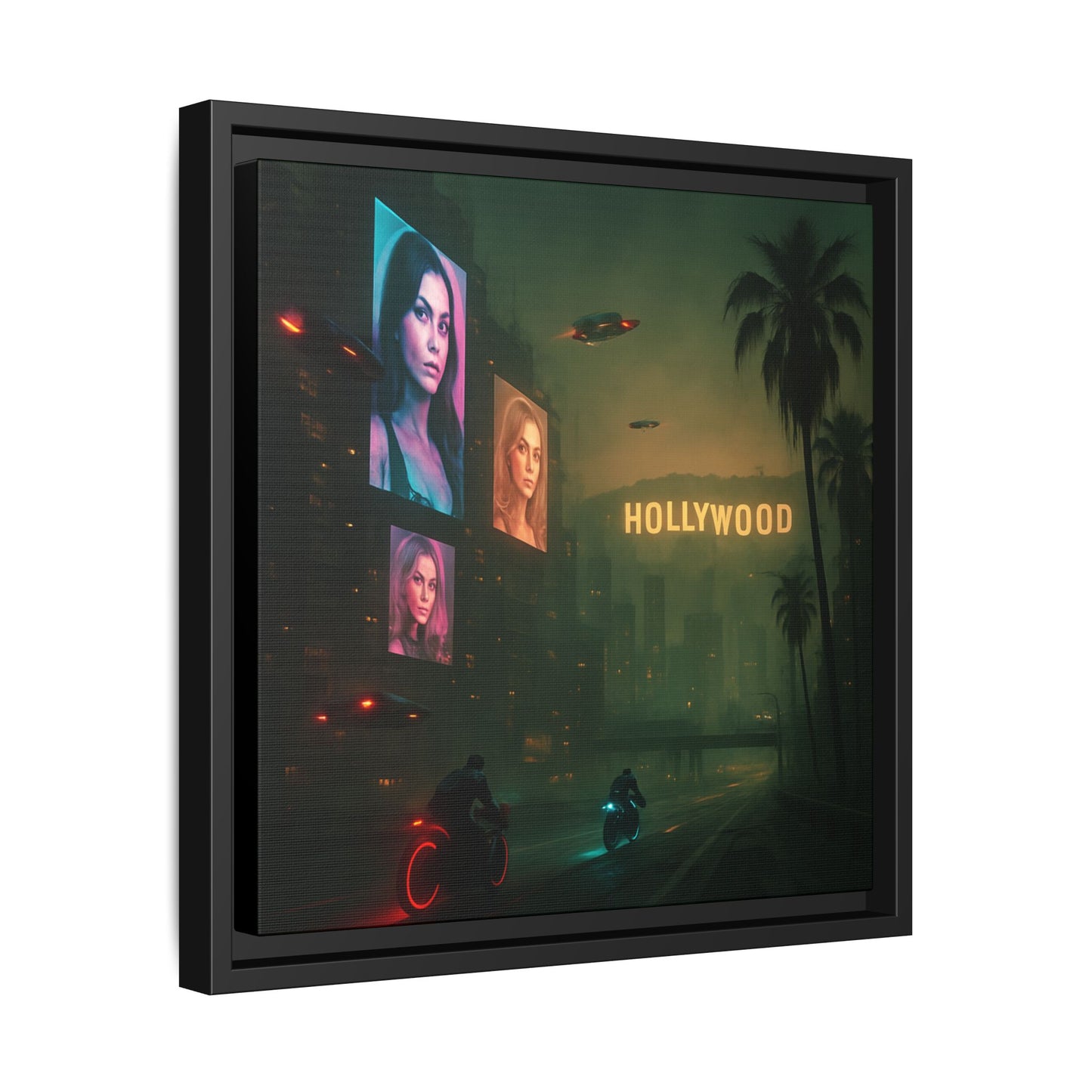 Neon Hollywood Nights Framed Matte Canvas