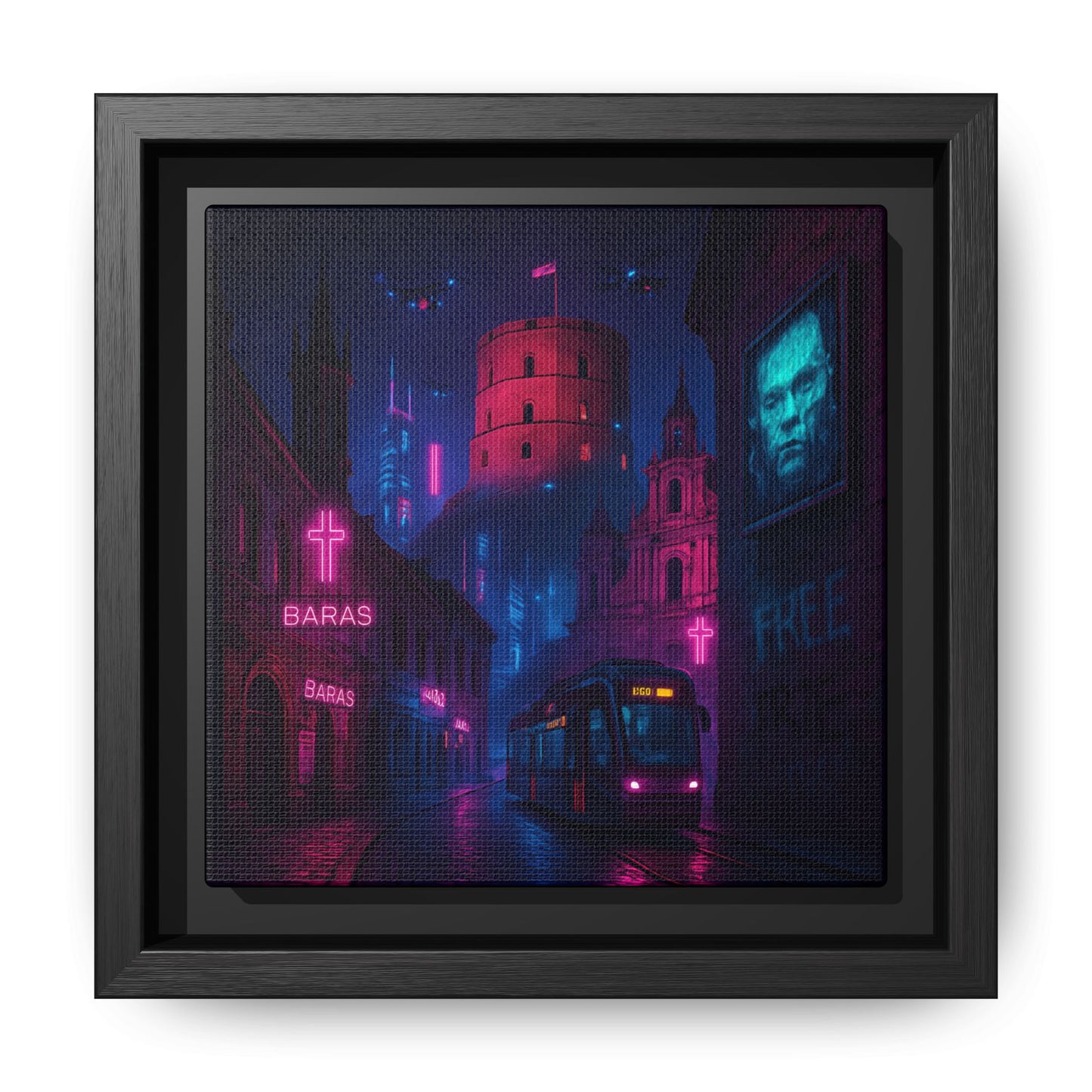 Night City Vilnius Framed Matte Canvas