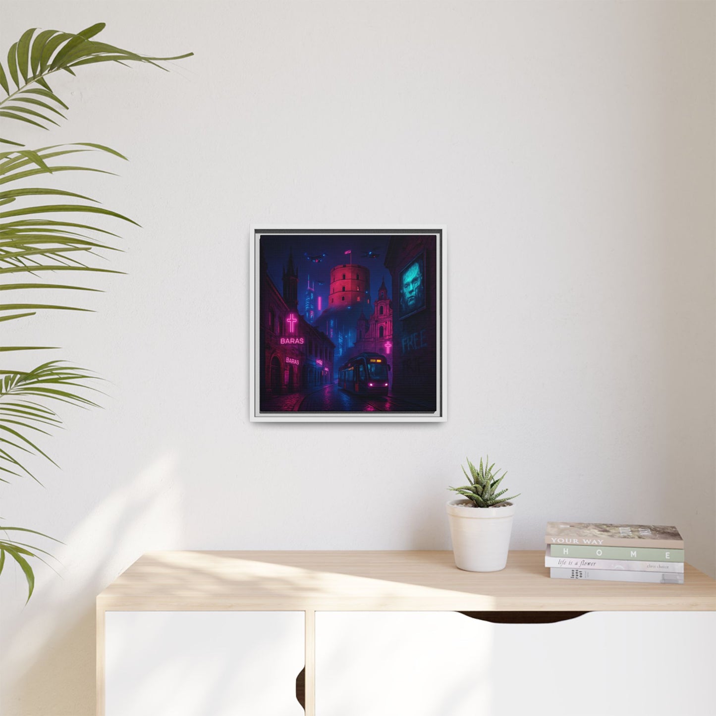 Night City Vilnius Framed Matte Canvas