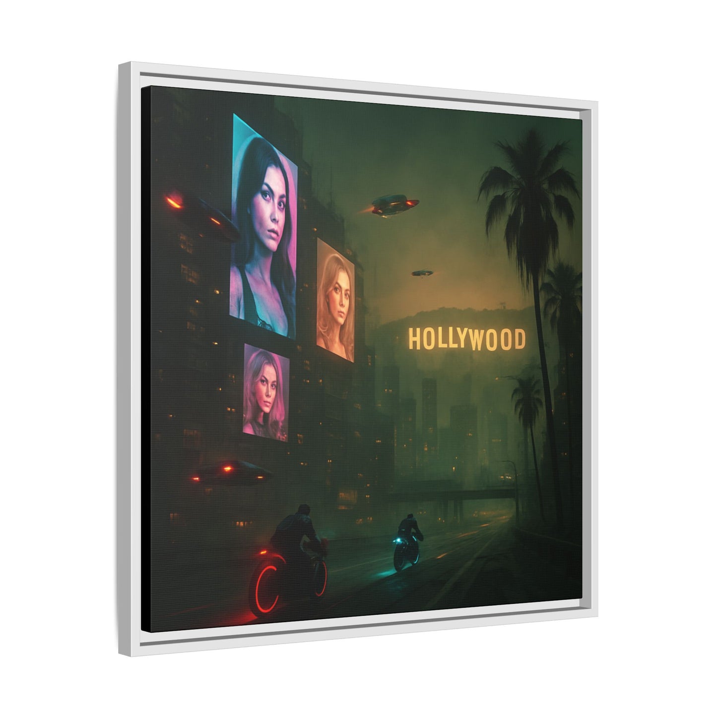 Neon Hollywood Nights Framed Matte Canvas