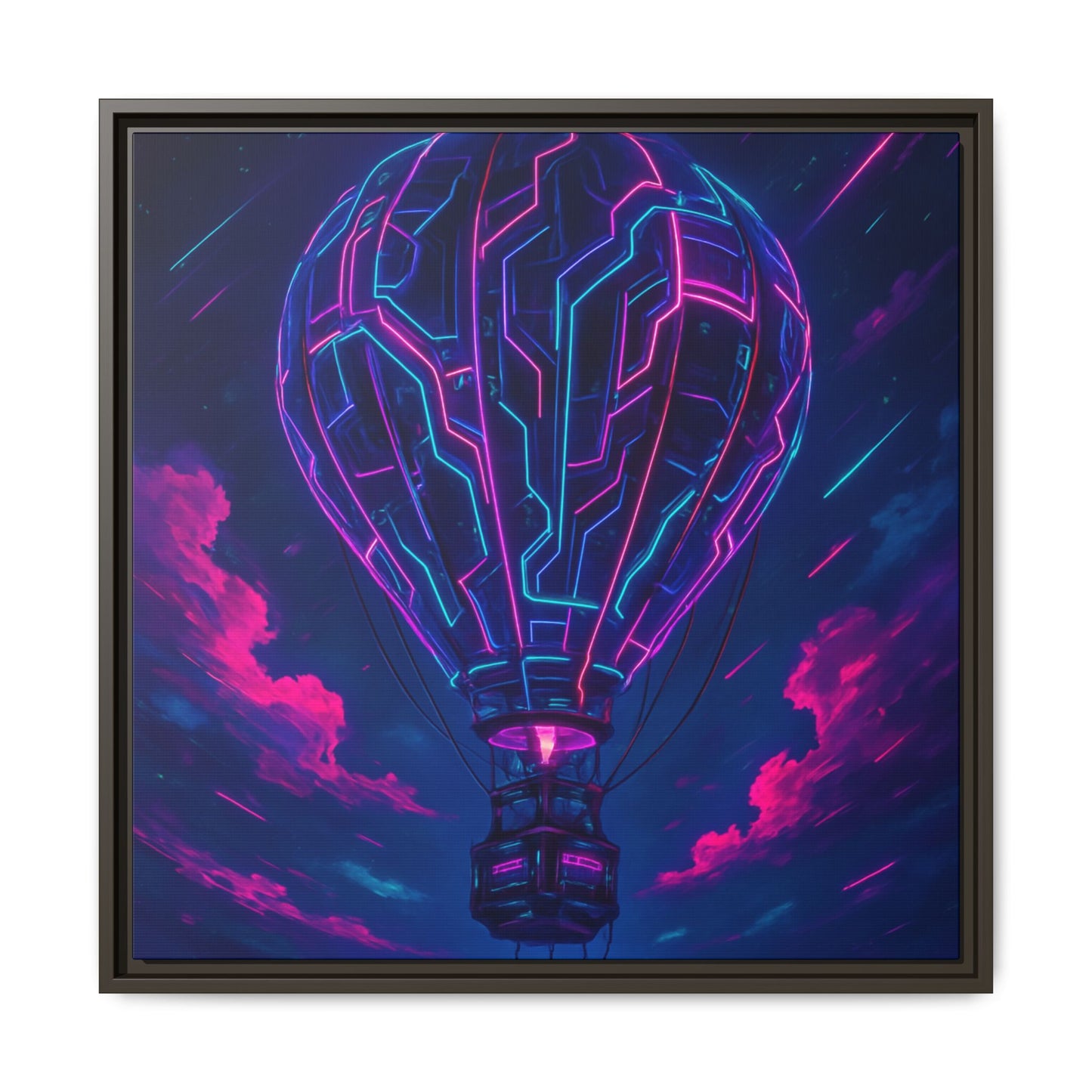 Neon Circuit Balloon Framed Matte Canvas