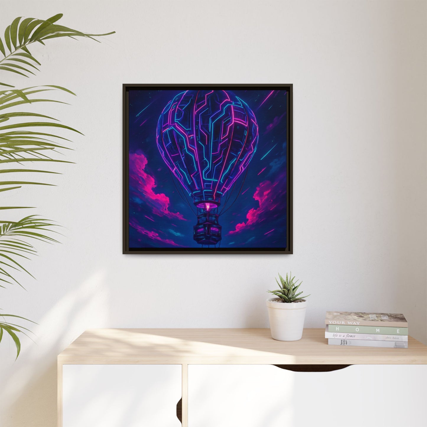 Neon Circuit Balloon Framed Matte Canvas