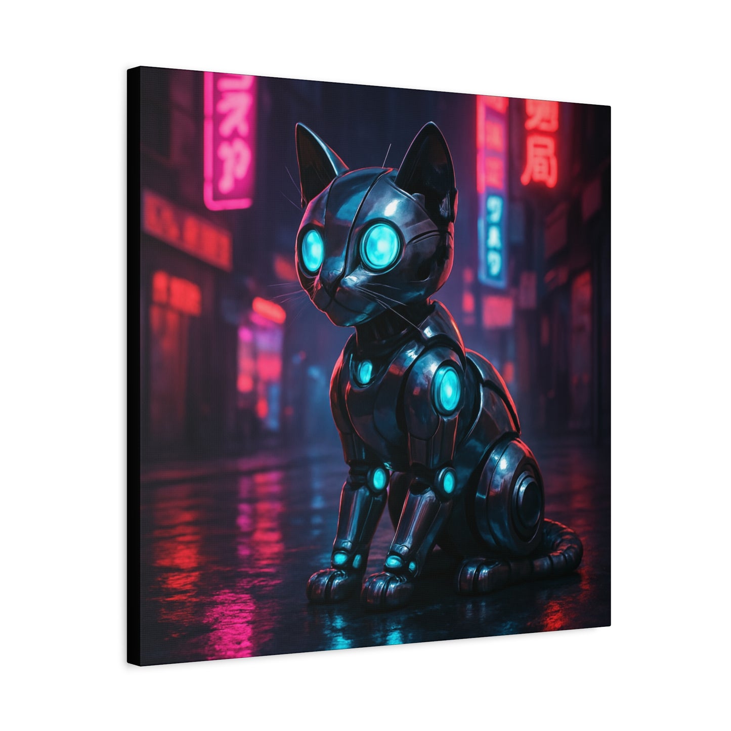 Cyber Neon Cat Matte Canvas