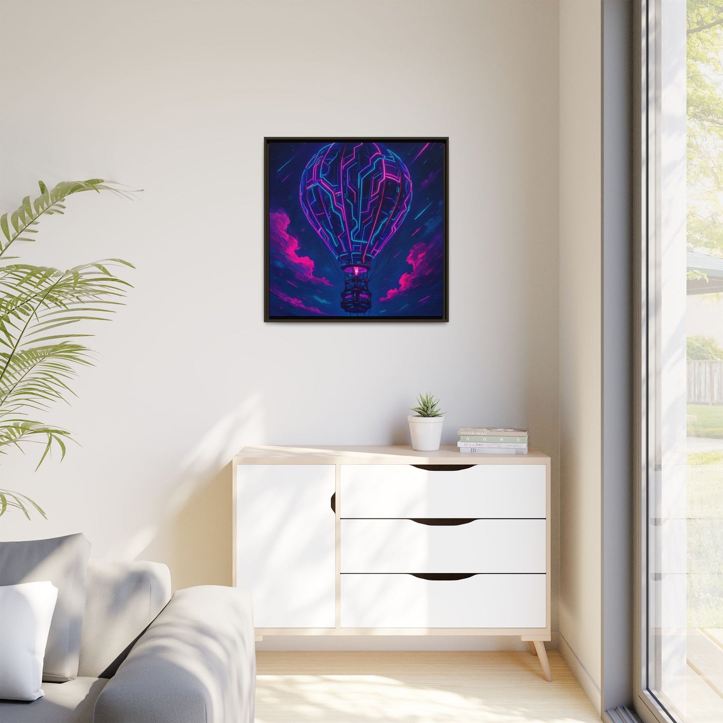 Neon Circuit Balloon Framed Matte Canvas