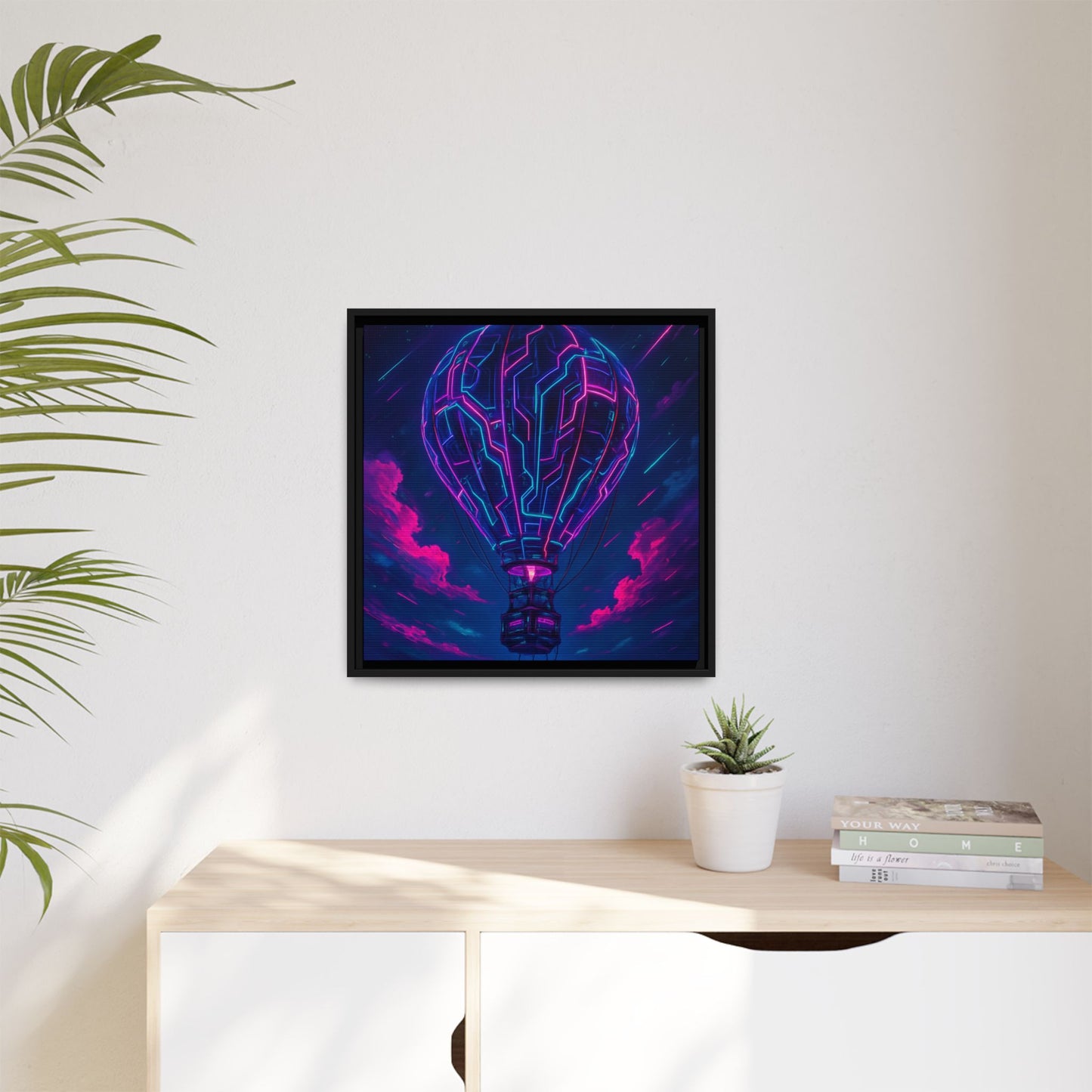 Neon Circuit Balloon Framed Matte Canvas