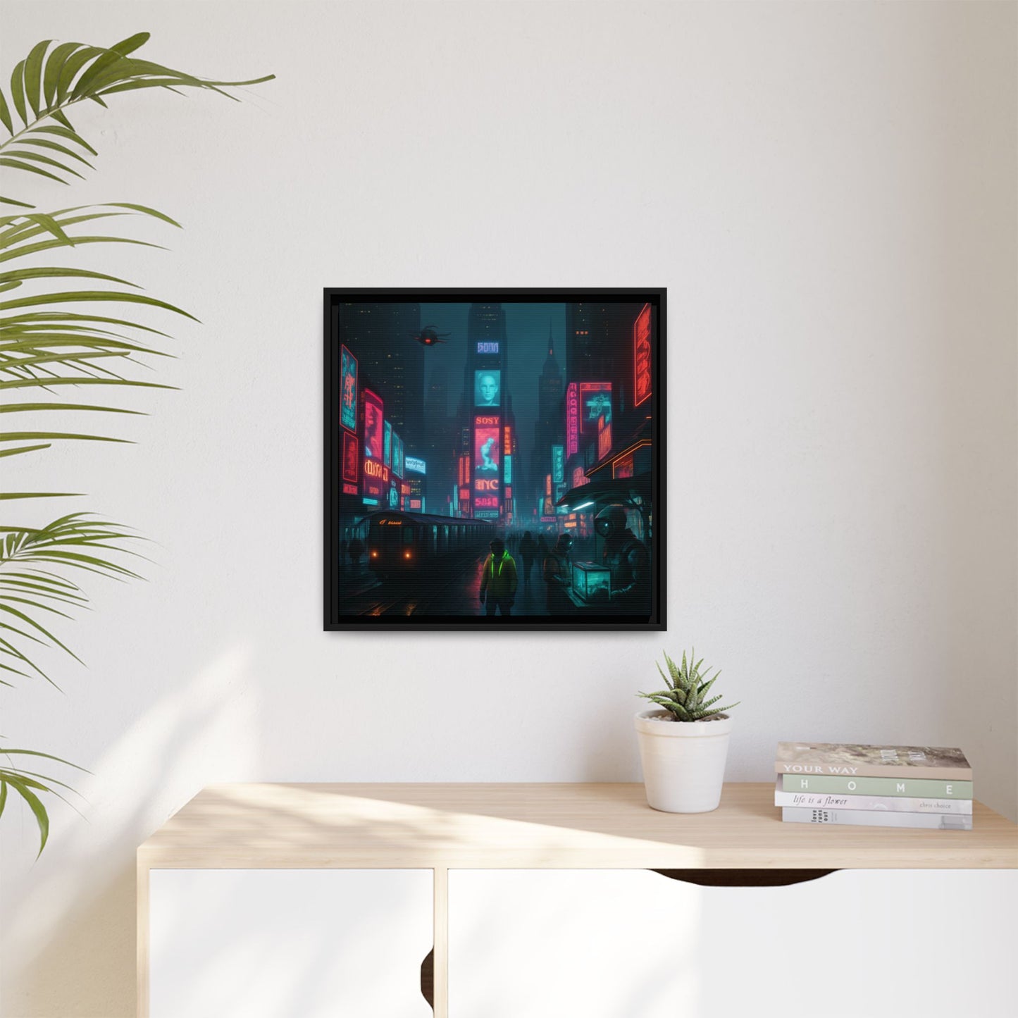 Neon Times Square Nights Framed Matte Canvas