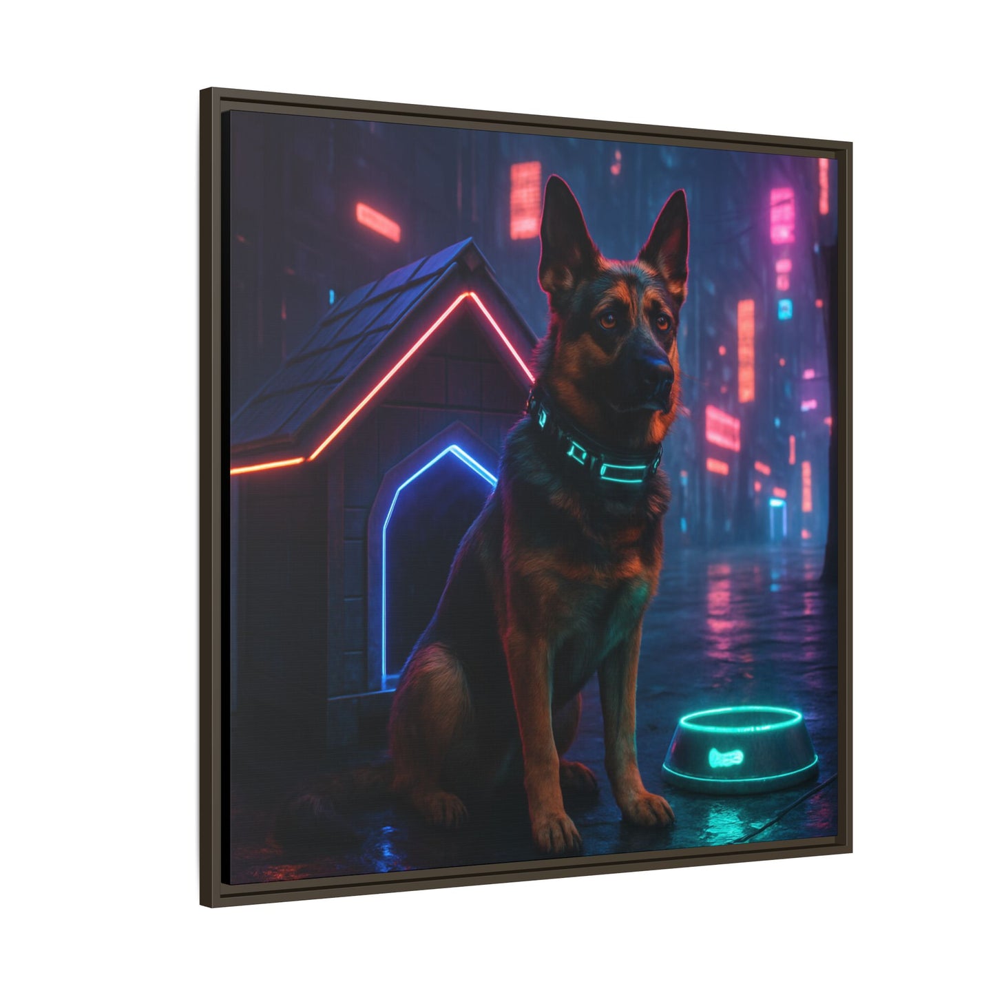 Neon City Dog Framed Matte Canvas