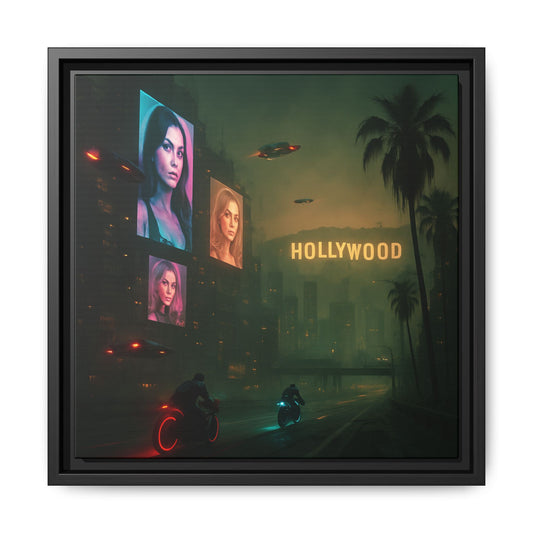 Neon Hollywood Nights Framed Matte Canvas