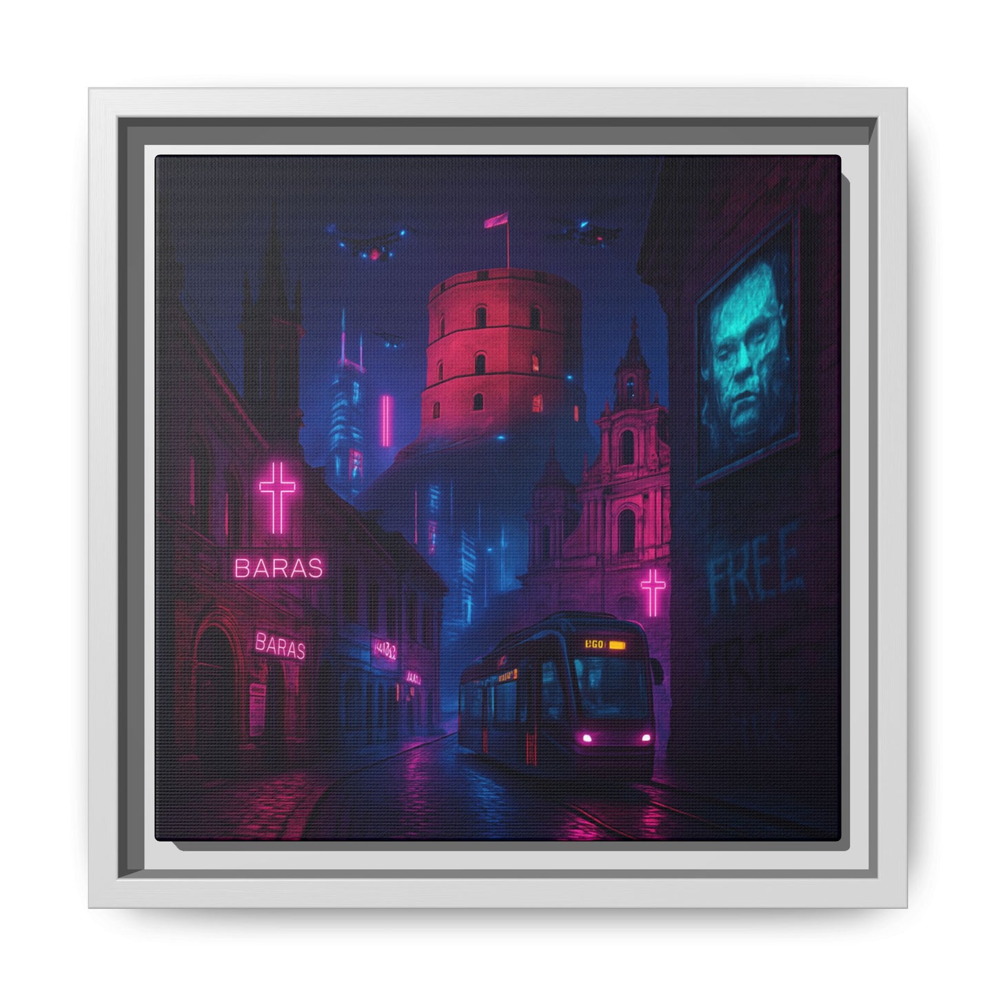 Night City Vilnius Framed Matte Canvas