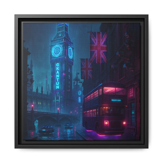 Neon London Nights Framed Matte Canvas