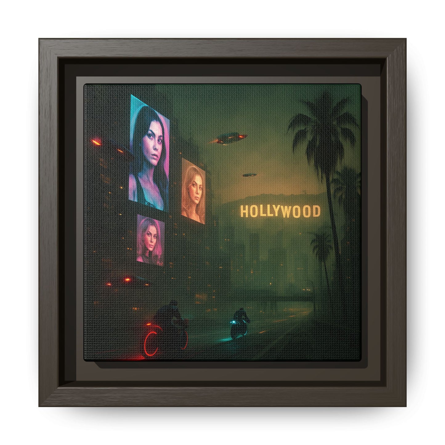 Neon Hollywood Nights Framed Matte Canvas